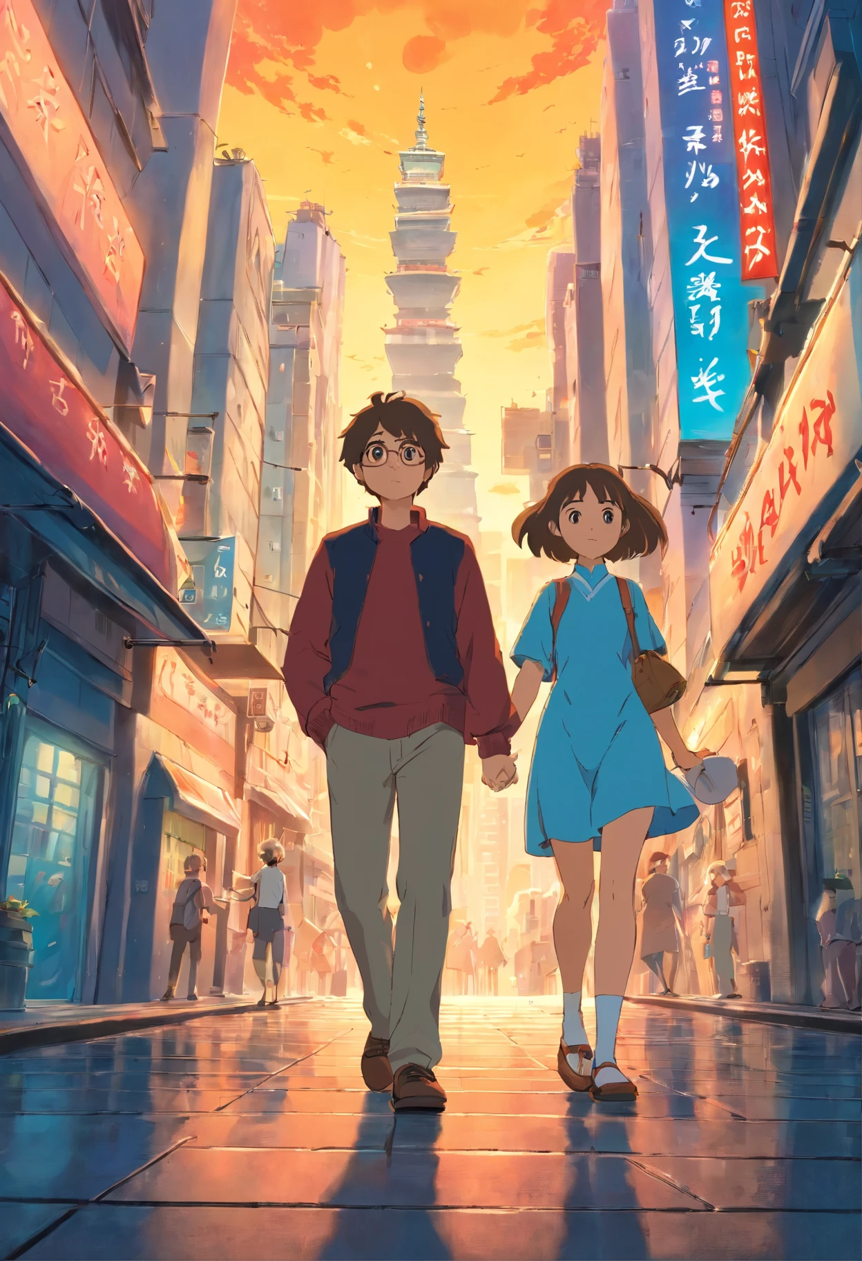 tmasterpiece，melhor qualidade，cinematic film，um casal jovem，In skyscrapers
