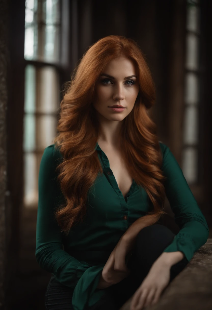 profesional, (Foto 4k:1.1) por (Jeremy Lipking:0.3), (Dittmann Anna:0.3), (Marca ariana:0.3), (foco nítido:1.3), High detail, Vistiendo (Camisa ajustada:1.2), Hermosa cara detallada, An attractive woman with long red hair looks at the camera, luciendo como actriz Katherine McNamara, Panasonic Lumix s pro 50mm f/1.4, Anne Stokes, salpicaduras de color, naranja oscuro y esmeralda oscura, Ferrania P30, Foto realista, (Mujer joven atractiva:1.3), (seductor:1.5000), (ruboroso:1.1), Forma del cuerpo con curvas, pechos grandes y redondos, caderas anchas, en la ciudad de fondo, Tomar selfie, Jersey de uso