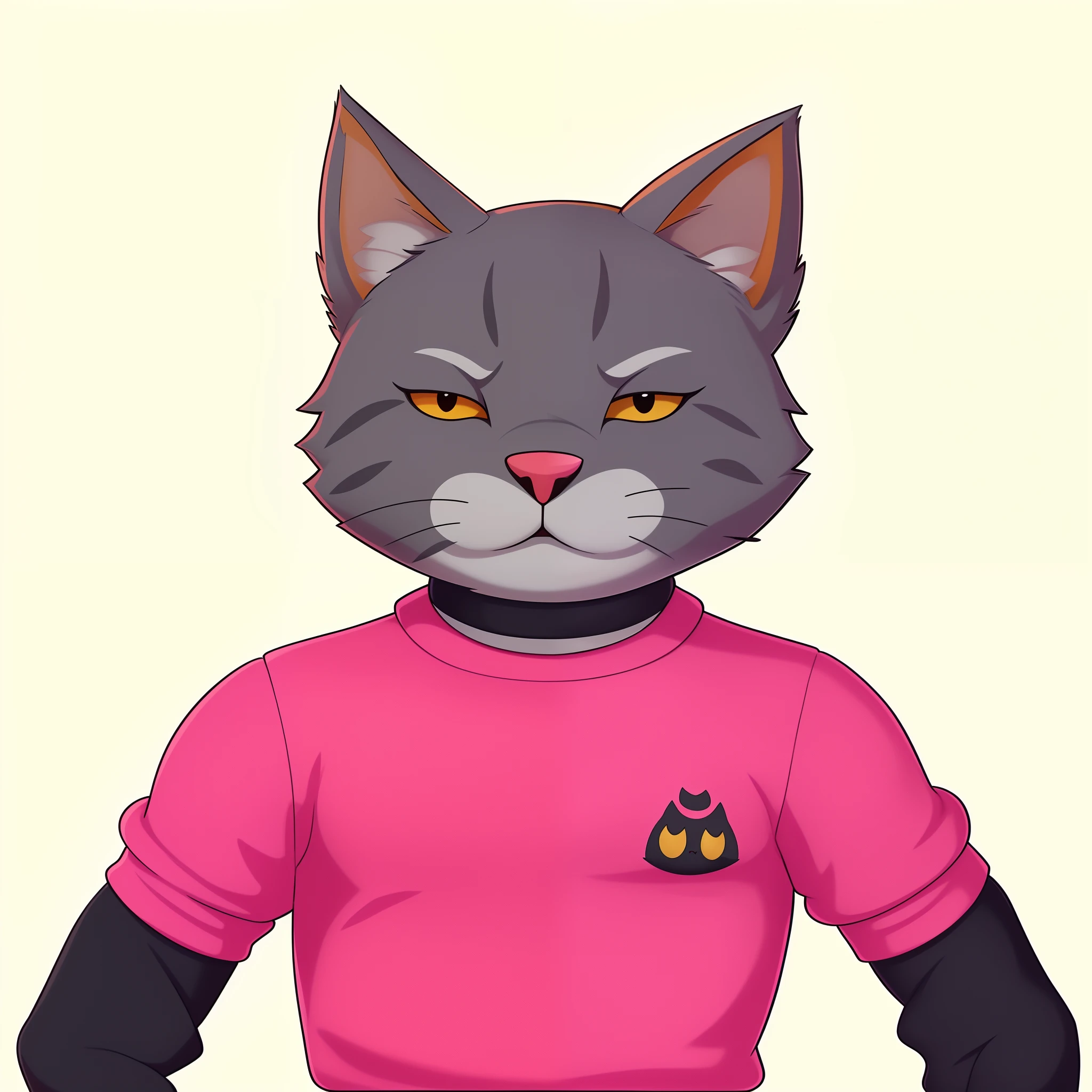 There is a cartoon cat wearing a pink shirt and black gloves, Retrato de personagem peludo, ninja do Clube do Gatomorfo, Gatopomórfico Club, sem linha, anthropomorphic female cat, anthropomorphic lynx, Gato Anime, personagem peludo, Personagem altamente detalhado, um Clube do Gato, generic furry style, Commission for High Res, Clube do Gato