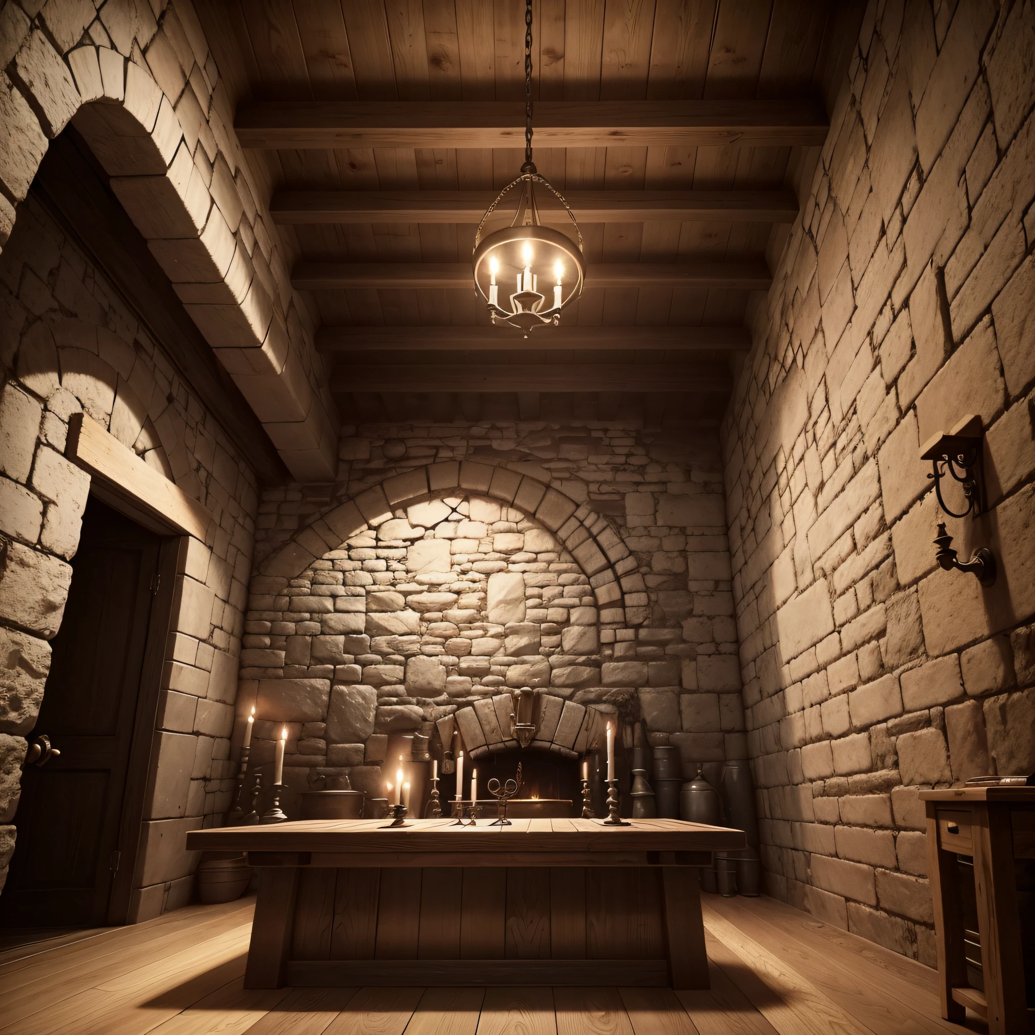 Hyper realistic, best quality, ultra detailed, BDSM, torture cellar, stone Walls, chains and bondage steelrings on the wall and the ceiling, wooden torture equipment, basement vault in a castle, candlesticks --auto