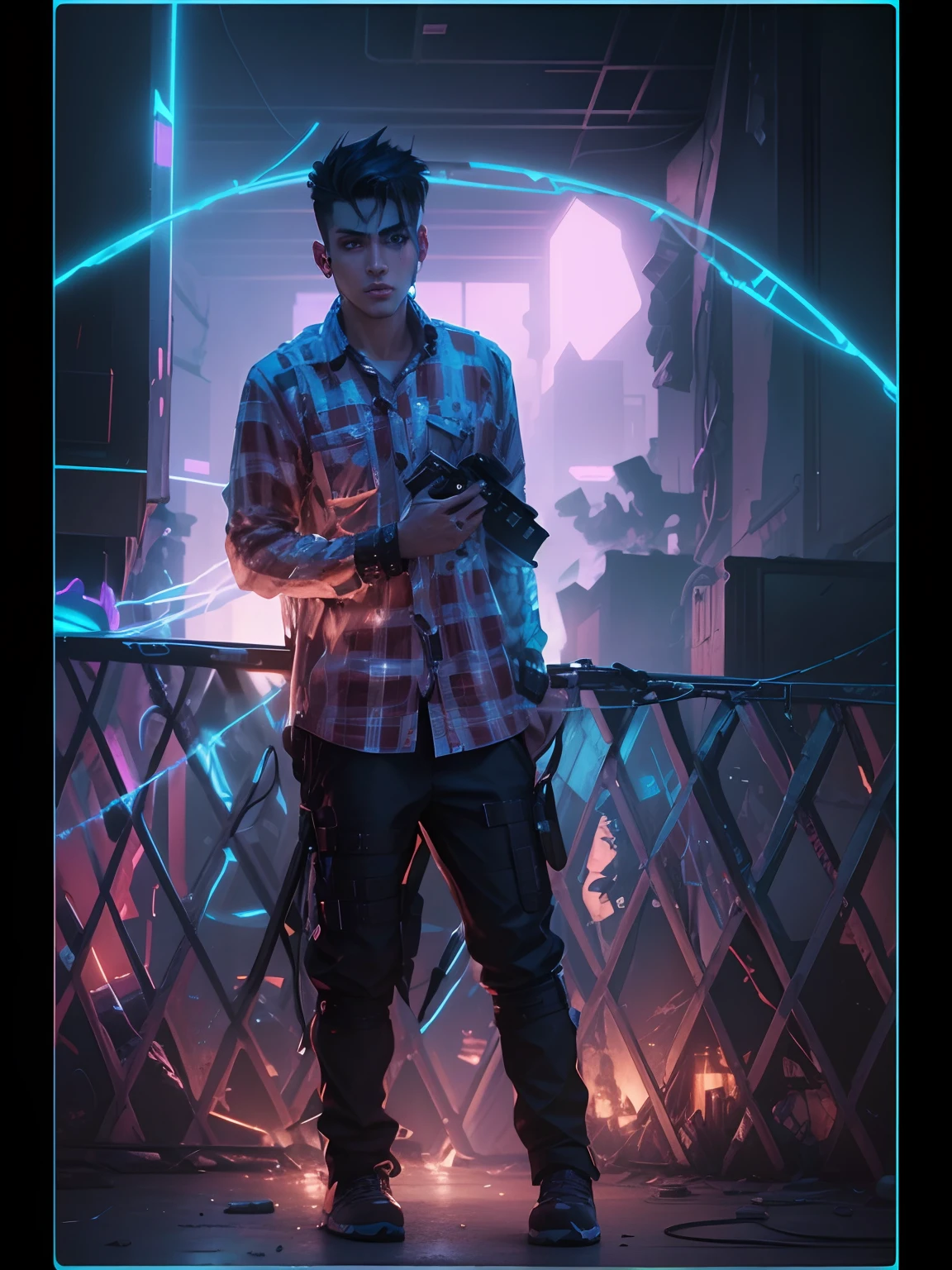 Change Background Cyberpunk Handsome Boy , realstic Face, 8k, ultra realstic