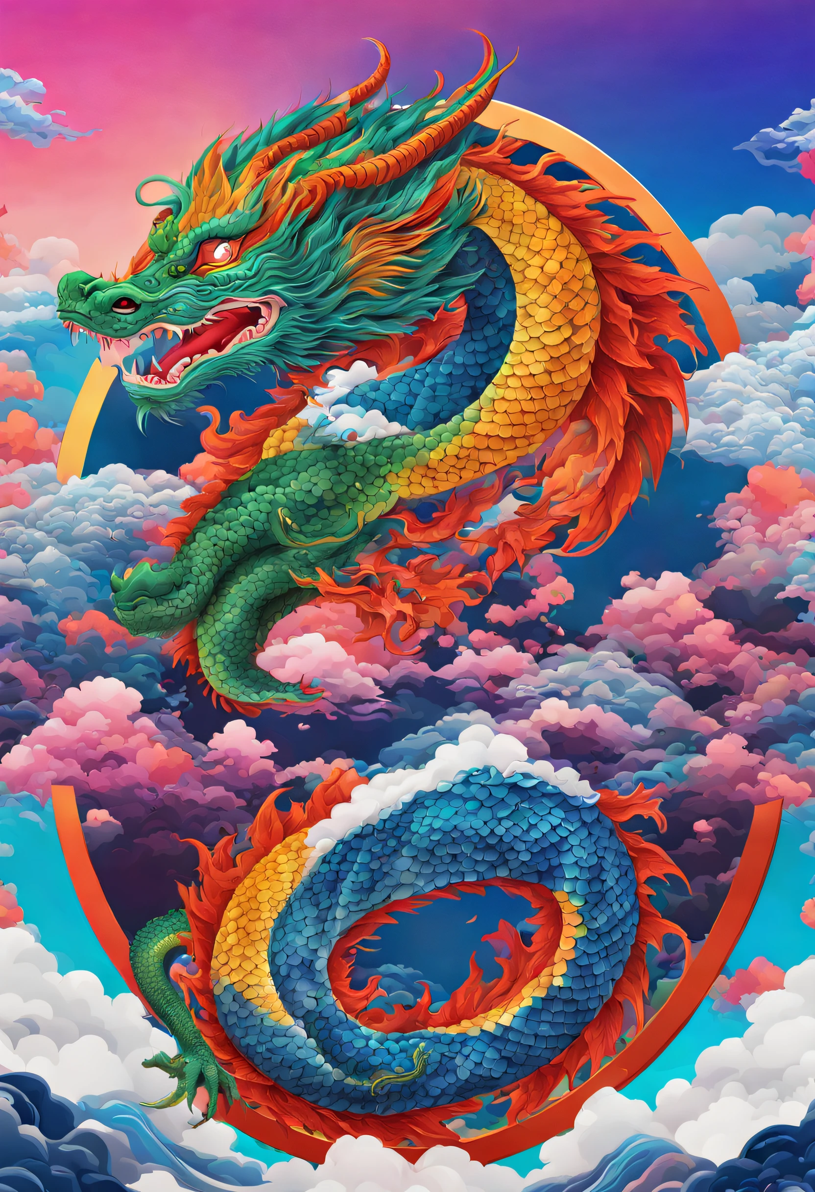 ying yang japanese dragon, masterpiece 8k, beautiful bright psychedelic colors with a beautiful Japanese landscape masterful, bright full scales tetsuya yamada style