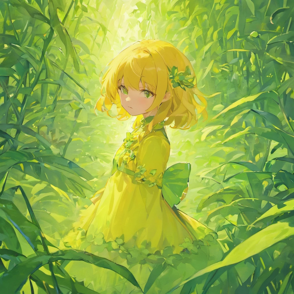 Uma pintura mostra um campo verde-amarelo,Casa de telha vermelha,Um rio corre por ele,idyllic setting,branco e verde,seios grandes encantadores,Preciso e meticuloso,The organic flow lines of Art Nouveau,(NOhumans)