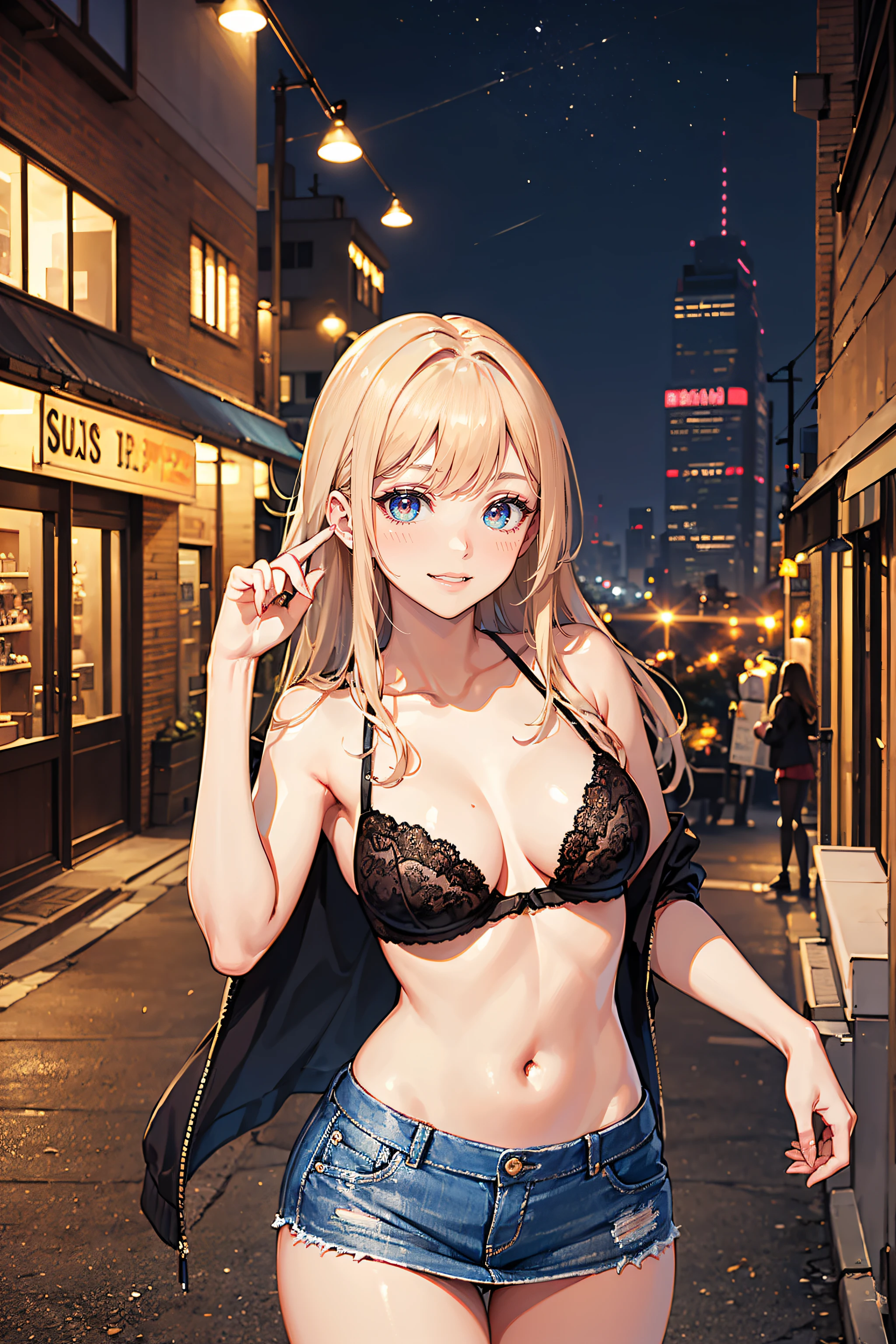 ((Currently, a cute and beautiful woman is changing her underwear)), ((22-year-old beauty)), ((embarrassed smile)), ((luscious long hair)), ((miniskirt)), (( Gradient Eyes)), ((Background is a city night view)), Attractive Makeup, Scenery, NFSW, UHD, Retina, Masterpiece, Accurate, Anatomical, Scientifically Correct, Textured Skin, Super Detail, High Detailed, High Quality, Award Winning, Top Quality, High Definition, 1080P, HD, 4K, 8k, 16k