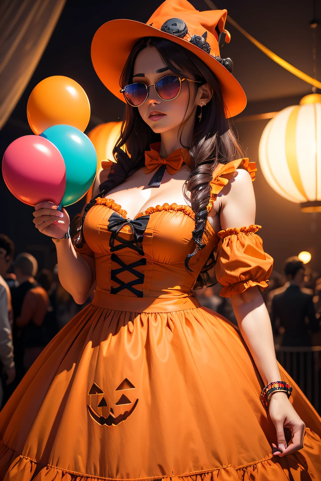 8k, (ultra hd:1.2), (masterpiece:1.5), 1 girl, cute face, very long hair, detailed eyes, small breasts, baby doll costume, (orange costume:1.4), (strap:1.4), (fantasy:1.4), (candy world Disney land:1.5), ethereal soft fluffy soft landscape background, hyper realistic Ultra quality cinematic lighting, immense detail, Full hd, perfect body,