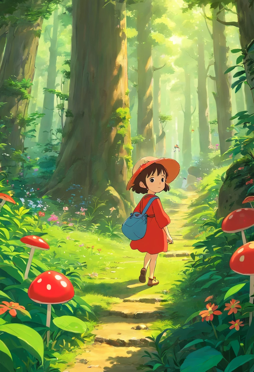 Joaninha curiosa na floresta em desenho 3D