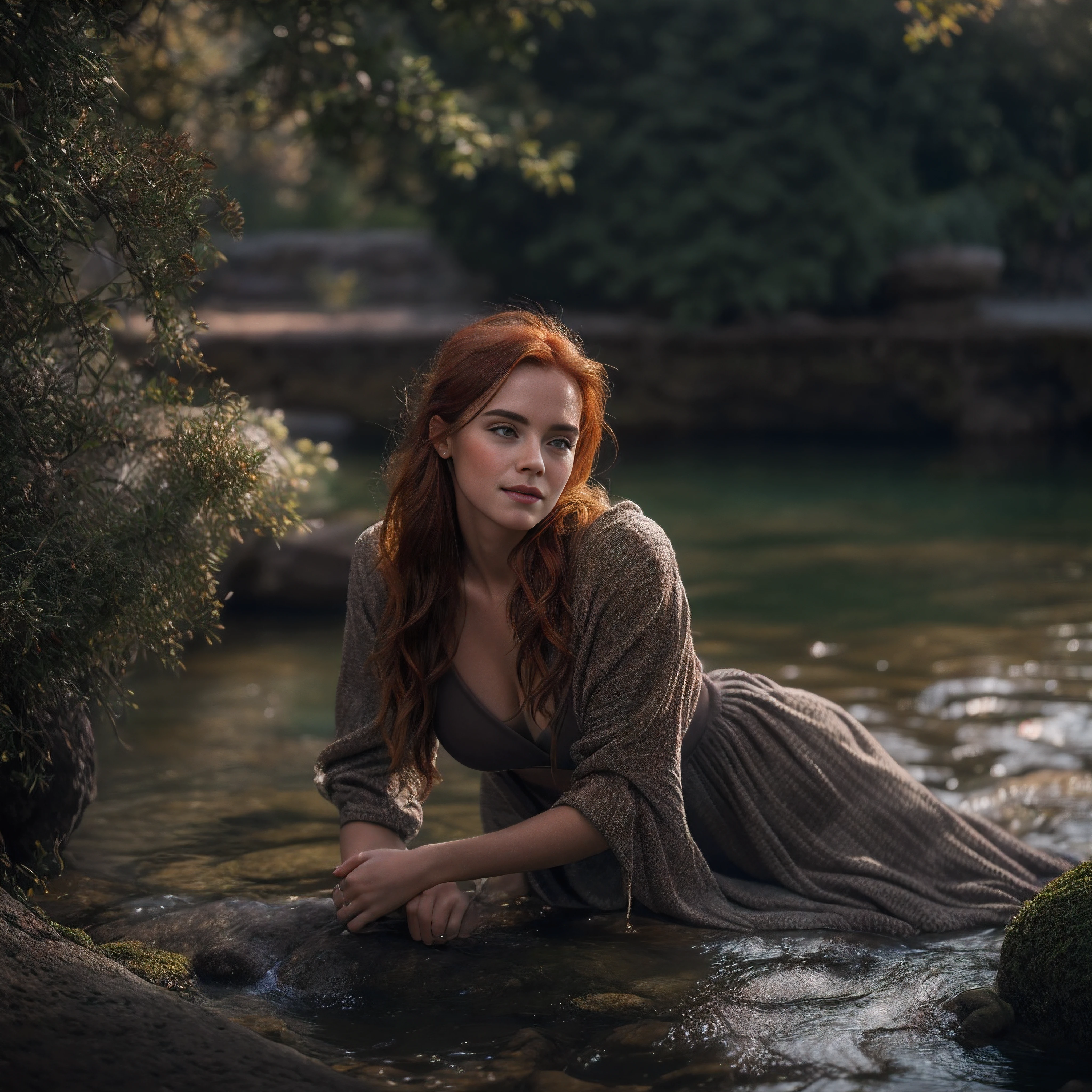 Masterpiece, (((full figure supermodel, full body shot, entire body in frame))), (((magical lighting action shot))) (((beautiful redhead fit pale smiling goddess Scottish woman kneeling in river garden in a park, arms covering flat chest, arms across small chest, arms folded))), (((micro outfit, looking into the camera))) , ((( redhead hair, accurate hands accurate eyes))) moody lighting, very detailed, dramatic lighting, digital art trending on Artstation 8k HD high definition detailed realistic, detailed, skin texture, hyper detailed, realistic skin texture, armature, best quality, ultra high res, (photorealistic:1.4), high resolution, detailed, raw photo, sharp re, nikon d850 film stock photograph 4 kodak portra 400 camera f1.6 lens rich colors hyper realistic lifelike texture dramatic lighting unrealengine trending on artstation cinestill 800, (((accurate female anatomy, perfect eyes))) (((500px, fstoppers, photosight.ru, iso noise)))