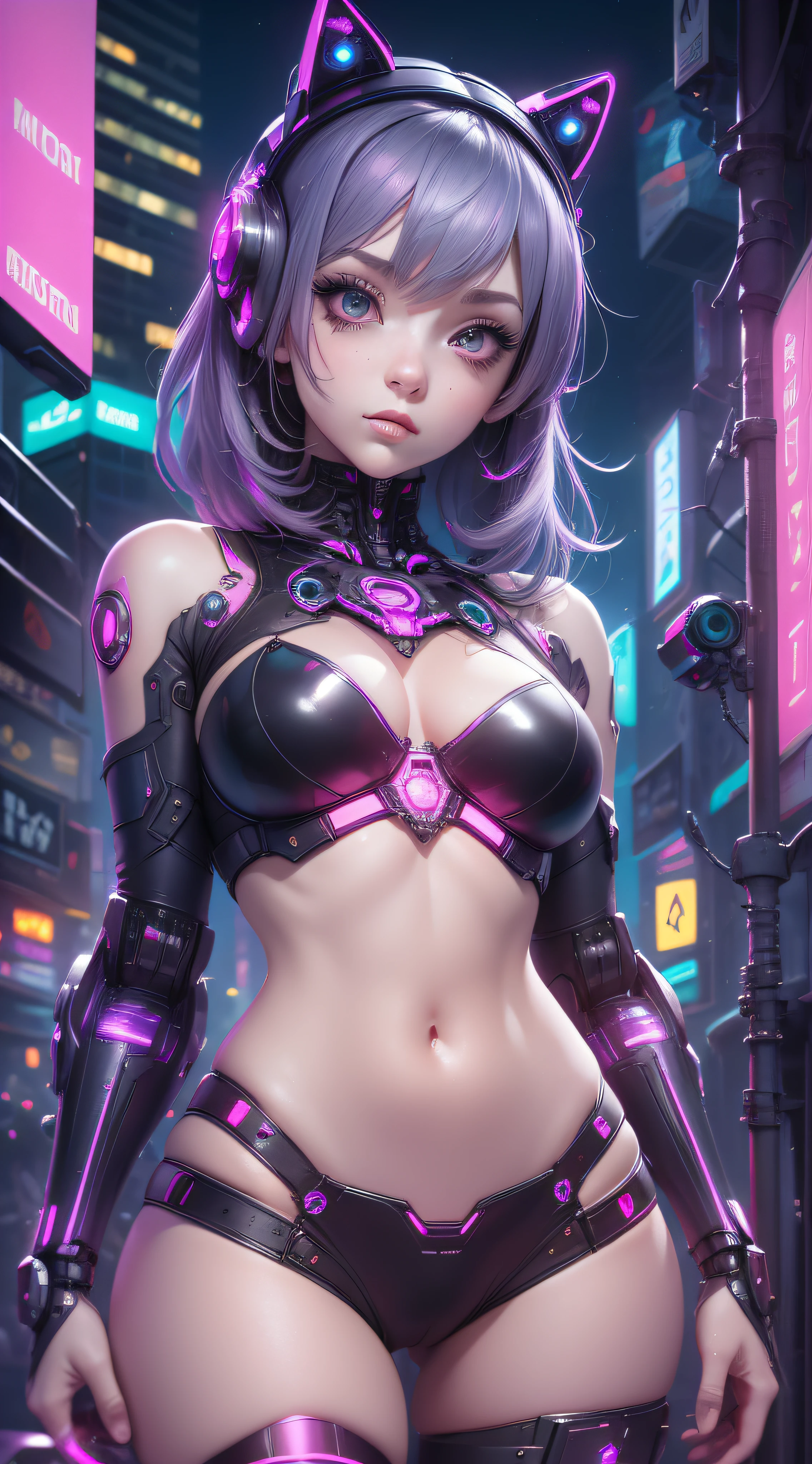 (kawaii background:1.3),(extremely detailed fine touch:1.3),neon trim, neon lights,neonpunk, night,crystal skin, 
robot,cyberpunk,1girl,cowboy_shot,(from_below:1.3),, (masterpiece:1.3), (best quality:1.3), 1girl,