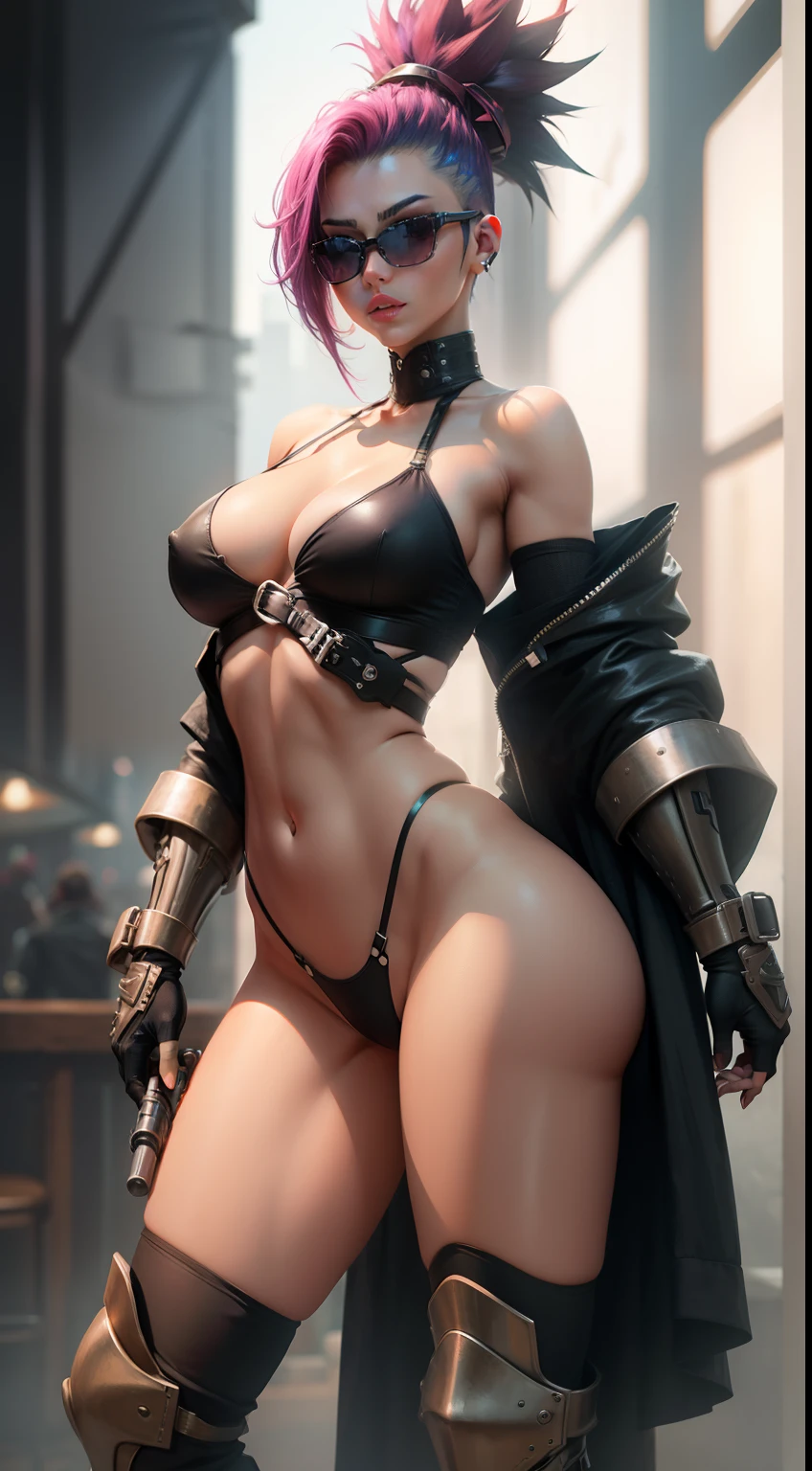 Best y Bighletic Body Breasts Metal tal Panties Futuristic Wetal Mask Night Vision Colored Glasseshawk Hair NSFW Nude