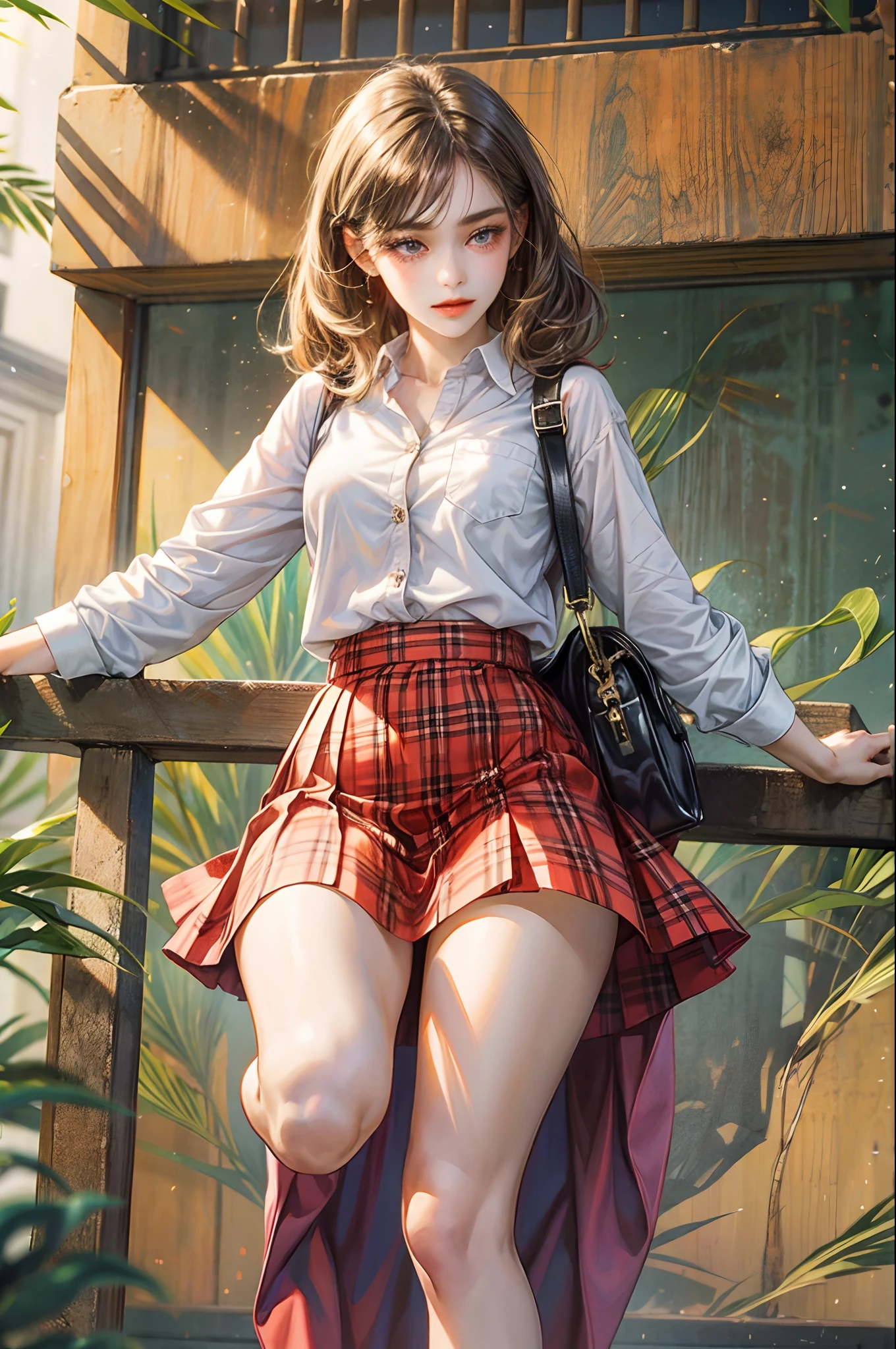 a beautiful girl, wearing a cute skirt, from. Below, jumping, cute --auto --s2