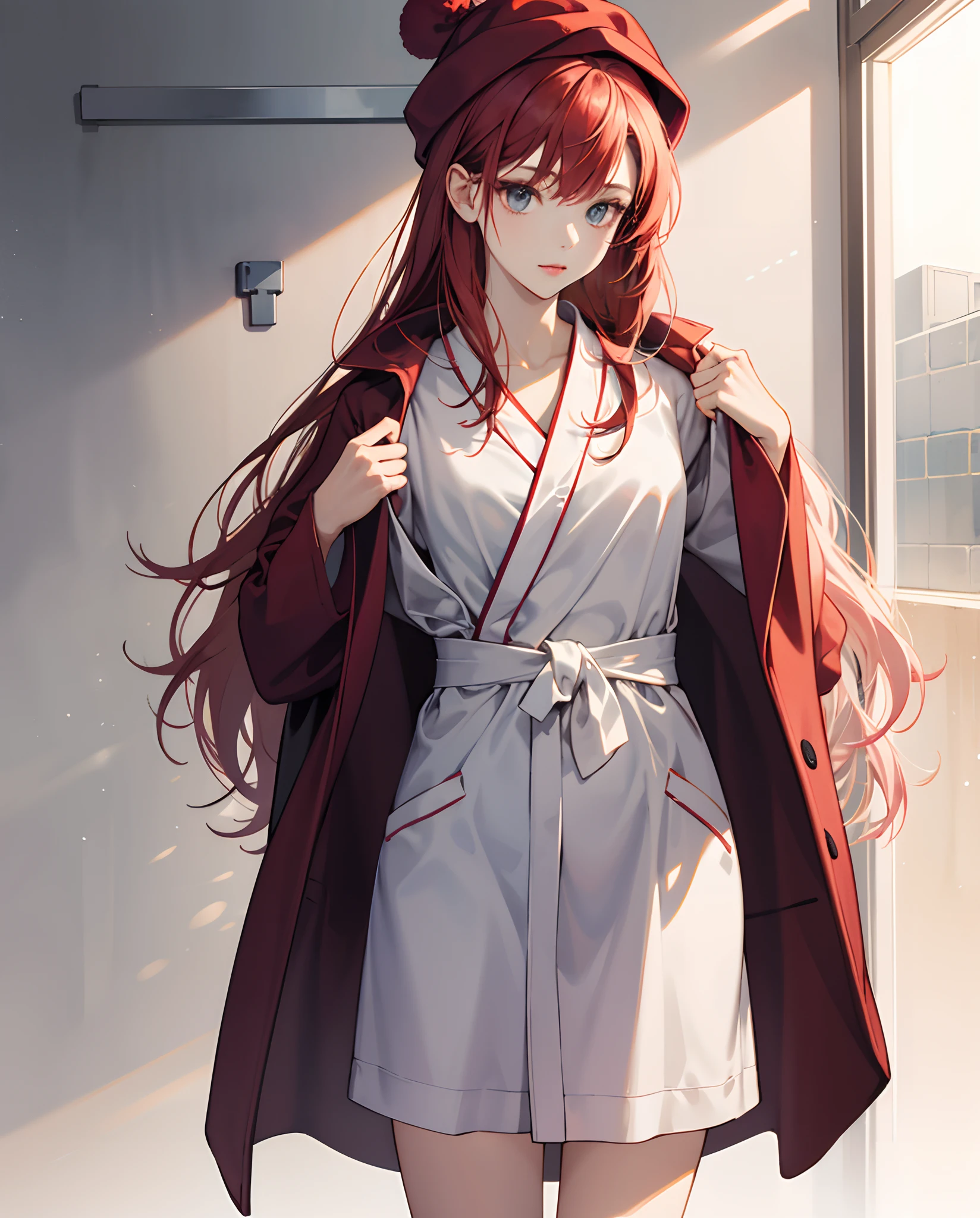 one-girl,redheadwear,Standing,Open your clothes ,bathrobe
