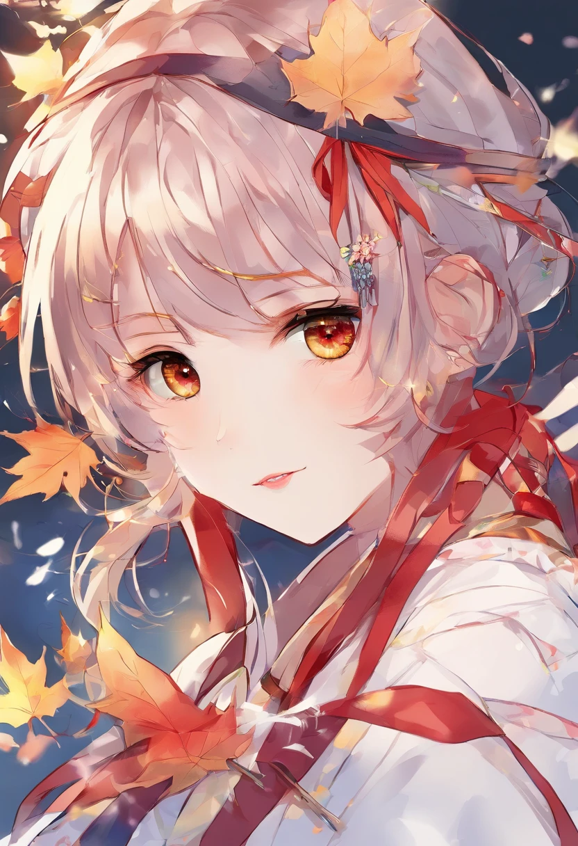 ((1girl in:), beauitful face, (Lifelike face), (A dark-haired, short-hair:1.3), Beautiful hairstyle, 二重まぶた、 Beautiful skins, Garden with beautiful autumn leaves Autumn leaves red yellow autumn leaf pattern kimono(masterpiece)、(ultra-detailliert)、Best Illustration、detaile、(watercolor paiting:1.4)、(handdraw:1.2)、(Watercolor brush hair)、colorwater