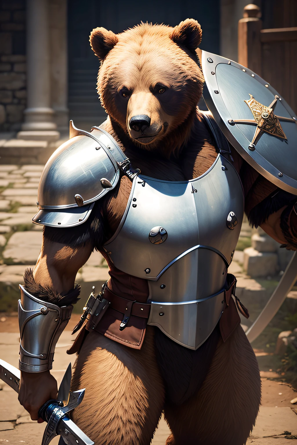 bear with shield sword