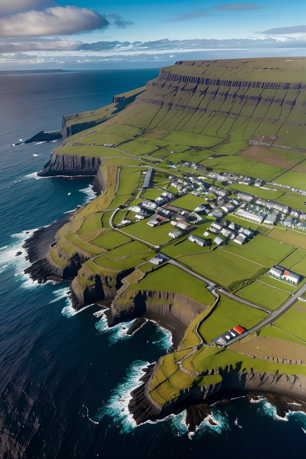 The close proximity of the Faroe Islands provides a variety of experiences – from dramatic landscapes meeting the wild ocean to the peacefulness of the mountains to the nightlife of the capital Tórshavn. photography, photorealistic, soft pastel colours, highly detailed, intricate, path tracing, illustration, insanely detailed, shadow mapping volumetric light, specular lighting