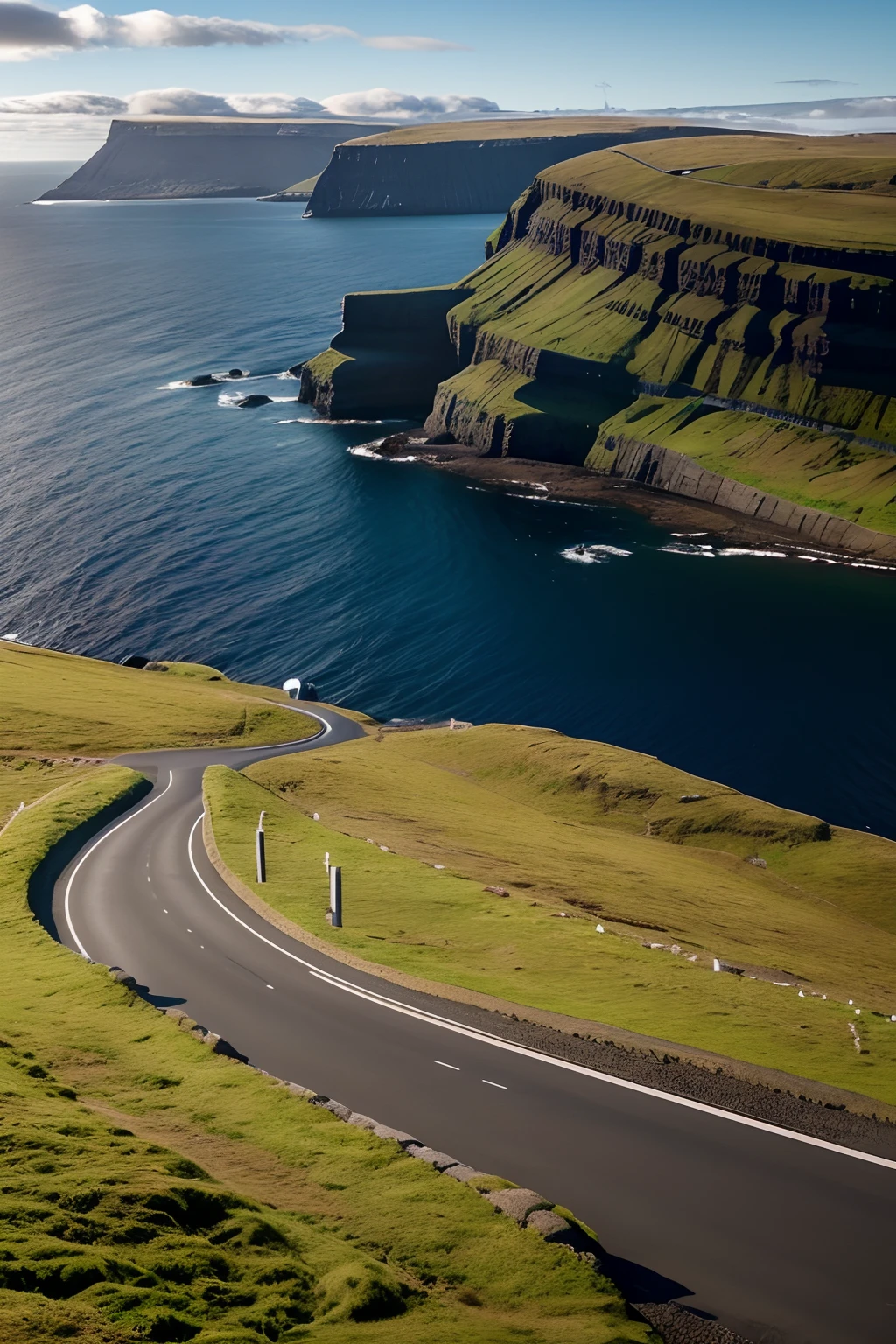 The close proximity of the Faroe Islands provides a variety of experiences – from dramatic landscapes meeting the wild ocean to the peacefulness of the mountains to the nightlife of the capital Tórshavn. photography, photorealistic, soft pastel colours, highly detailed, intricate, path tracing, illustration, insanely detailed, shadow mapping volumetric light, specular lighting