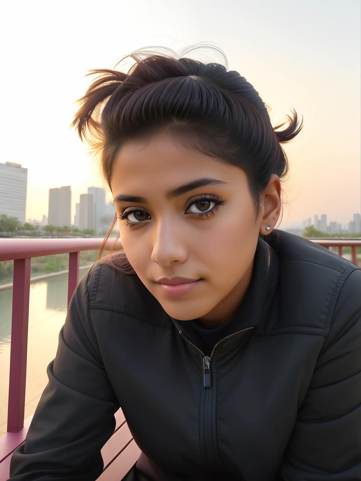 there is a woman sitting on a bench looking straight at the camera, photo taken with sony a7r camera, taken with sony a7r camera, taken with sony alpha 9, captured with sony a3 camera, photo taken with sony a7r, indian girl with brown skin, beuatiful face, taken with canon eos 5 d mark iv, indian