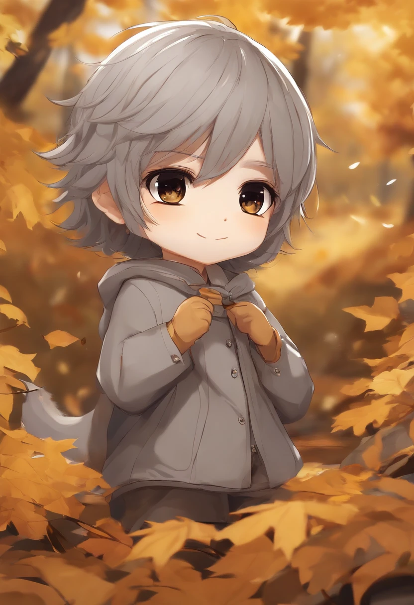 Anime chibi rubio alegre, cabello amarillo, ojos de color gris,  guy, anime, anime estilo chibi, feliz, autumn