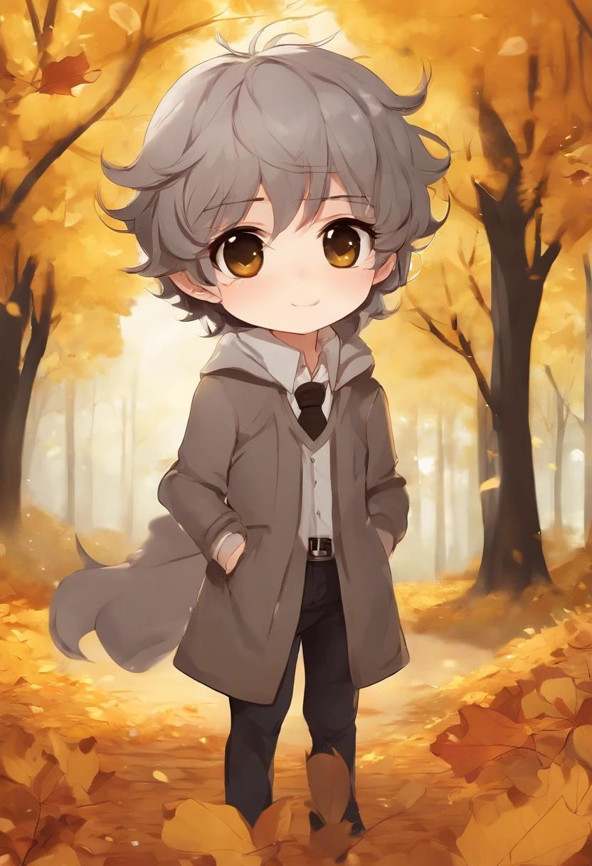 Anime chibi rubio alegre, cabello amarillo, ojos de color gris, guy, anime, anime estilo chibi, feliz, autumn