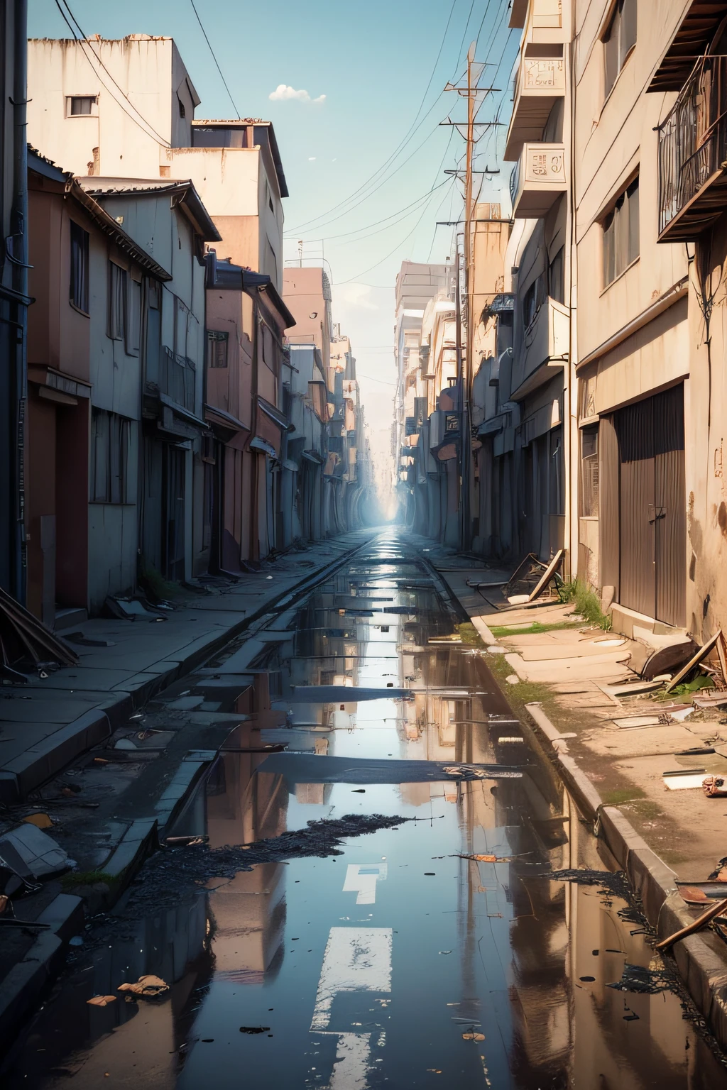 (Armageddon),Dilapidated city,Dilapidated streets,4K Ultra HD, 超高分辨率, (Photorealistic: 1.4), Best quality,tmasterpiece,(pastel colour:1.2)