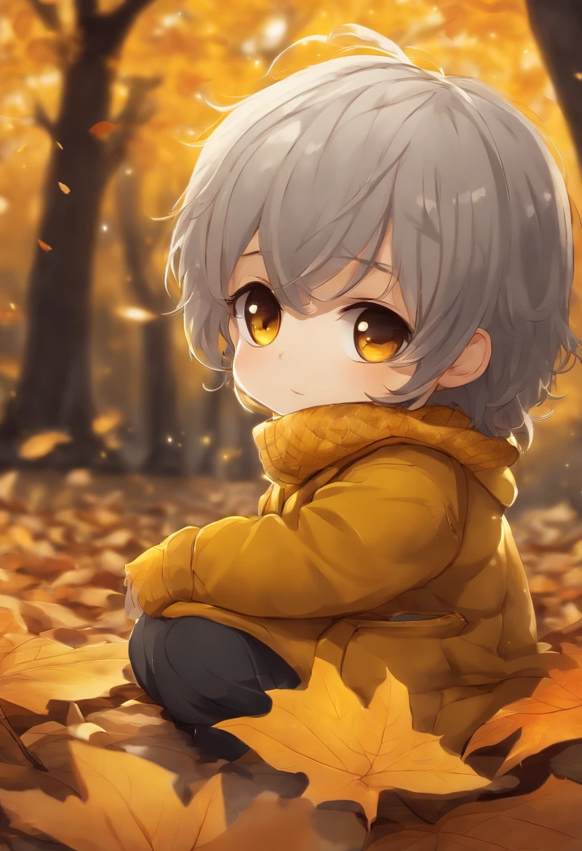 Anime chibi rubio alegre, cabello amarillo, ojos de color gris, little guy, anime, anime estilo chibi, feliz, autumn, cabello de color amarillo