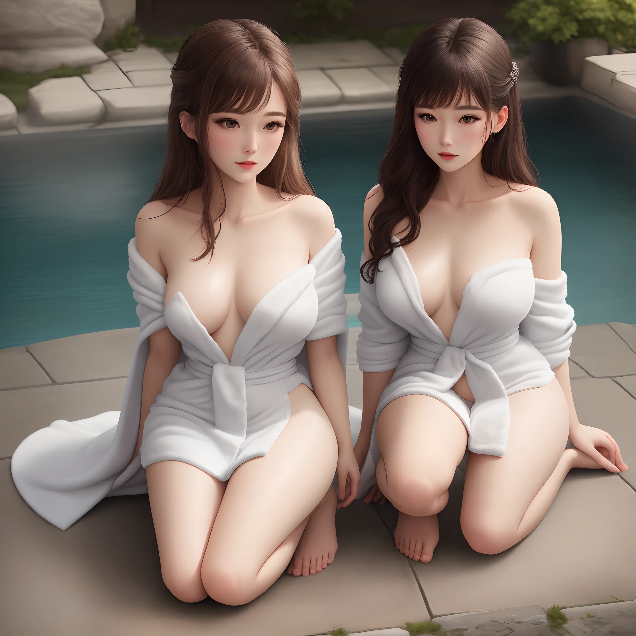 ultra - detailed,realisticlying,Wear only bath towels,kneels on the ground,Senior sister,Beautuful Women,detail-rich,Half of the chest is exposed