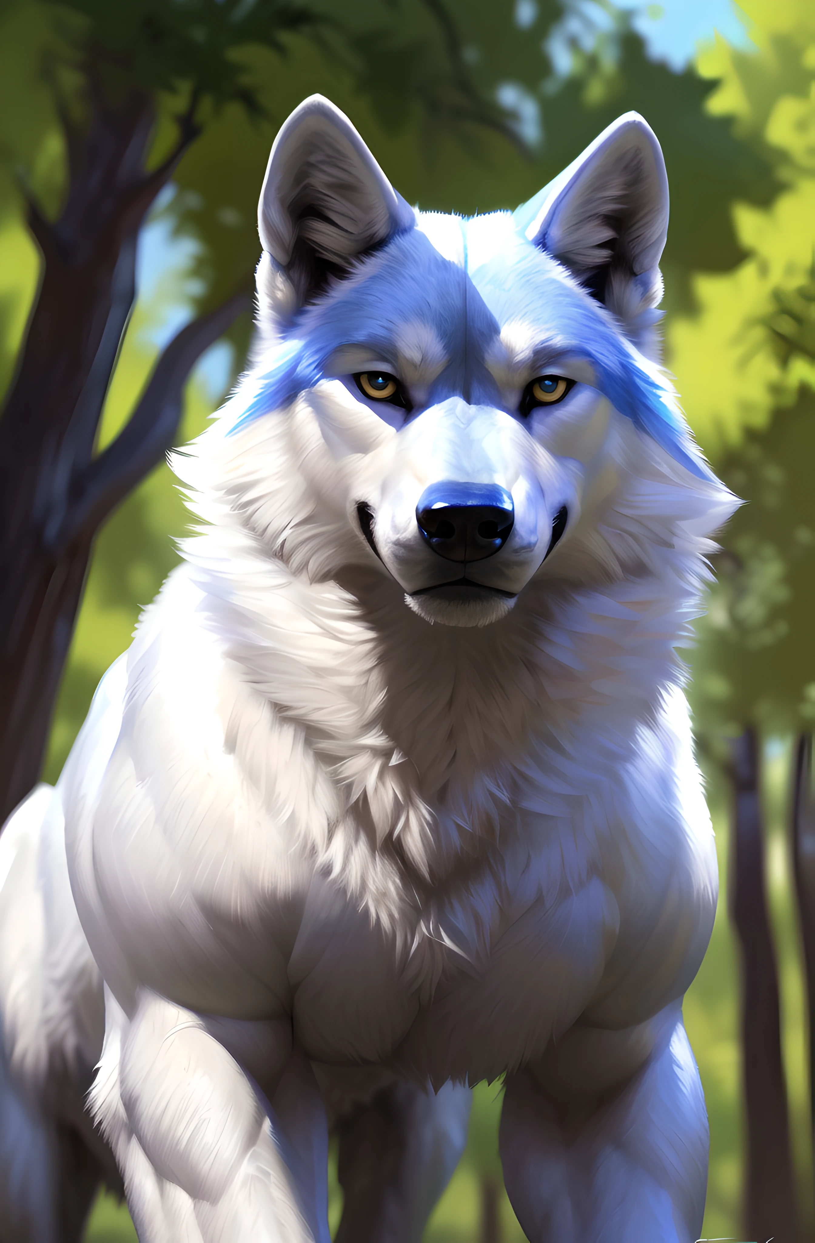 muscular feral wolf posing for the camera, (sitting down:1.2, (front view, facing the camera:1.2), (low angle-shot:1.1), 4k, high resolution, best quality, perfect colors, perfect shadows, perfect lighting, posted on e621, (white wolf, white body:1.2), (feral body, feral dog, quadruped dog:1.05), wolf, (solo:1.1), male, adult, very masculine, (very muscular feral, very buff feral, strong biceps, strong legs, heavyweight, thick build, pronounced muscles:1.5), (anthro pecs, large pecs, strong chest, abs:1.6), correct anatomy, (photorealistic fur, detailed fur, epic, masterpiece:1.2), (white background), sexy shadows, (by Taran Fiddler), (by echin:0.5), (detailed eyes:1.2), impressive physique, serious face, strong chest, (full body:1.0), (shiny muscles:1.2), short fur, veins, taut muscles, proud face, alpha wolf