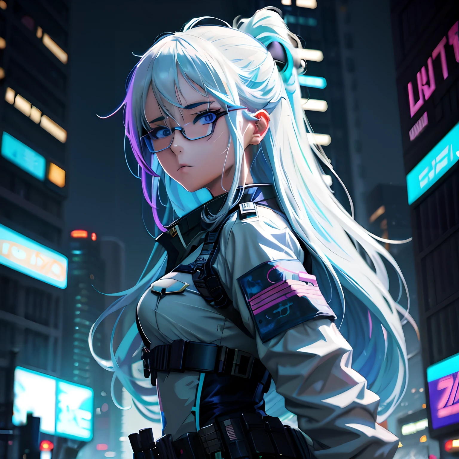 anime girl with white hair and glasses in a city at night, digital cyberpunk anime art, cyberpunk anime girl, digital cyberpunk - anime art, cyberpunk anime art, anime cyberpunk art, female cyberpunk anime girl, anime style 4 k, modern cyberpunk anime, dreamy cyberpunk girl, anime art wallpaper 4k, anime art wallpaper 4 k, cyberpunk art style, anime art wallpaper 8 k