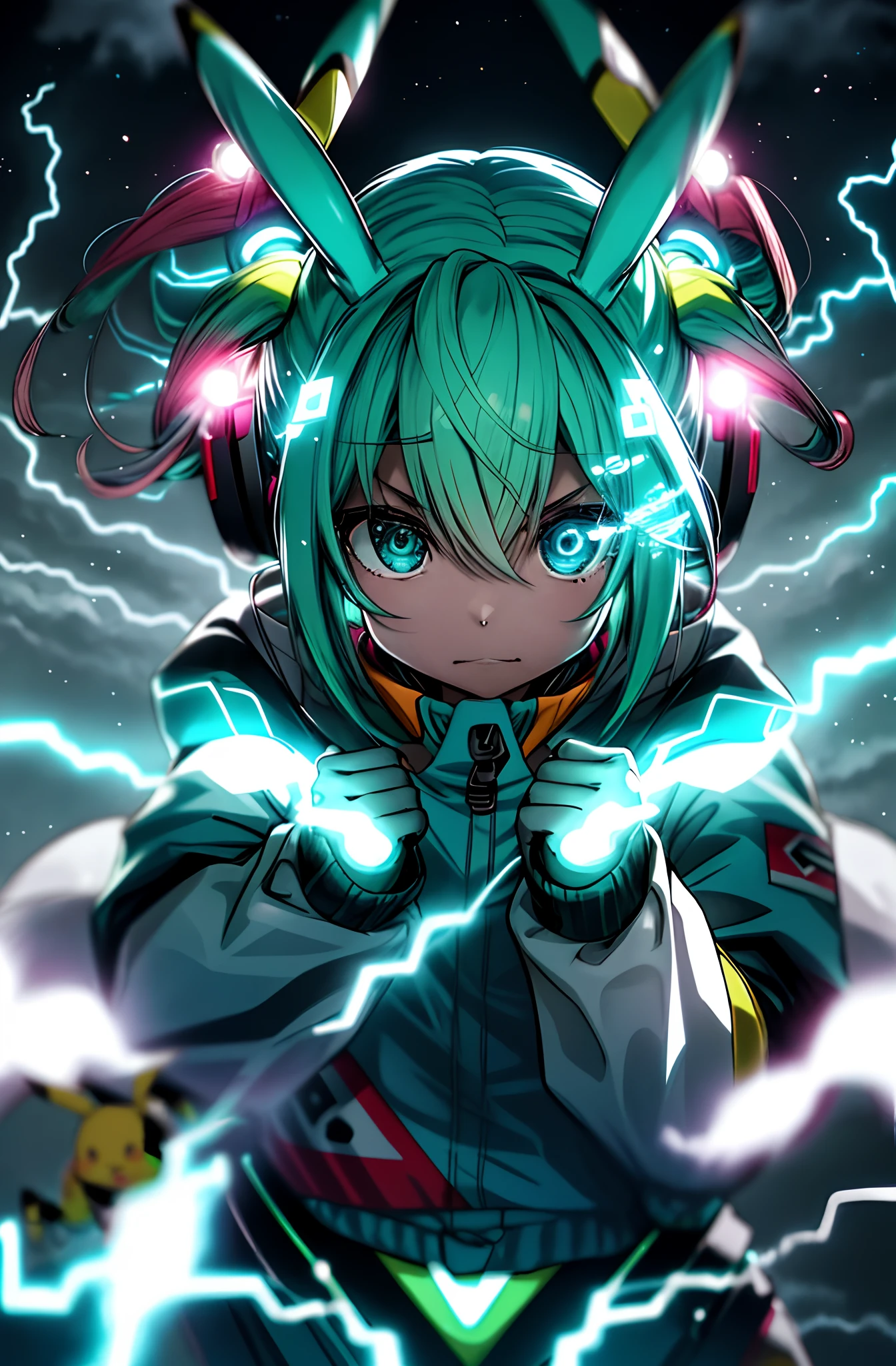 Pikachu、miku hatsune、Inazuma seen from the eyes、⚡️、the detail、Electrically charged、Background current、electricity、