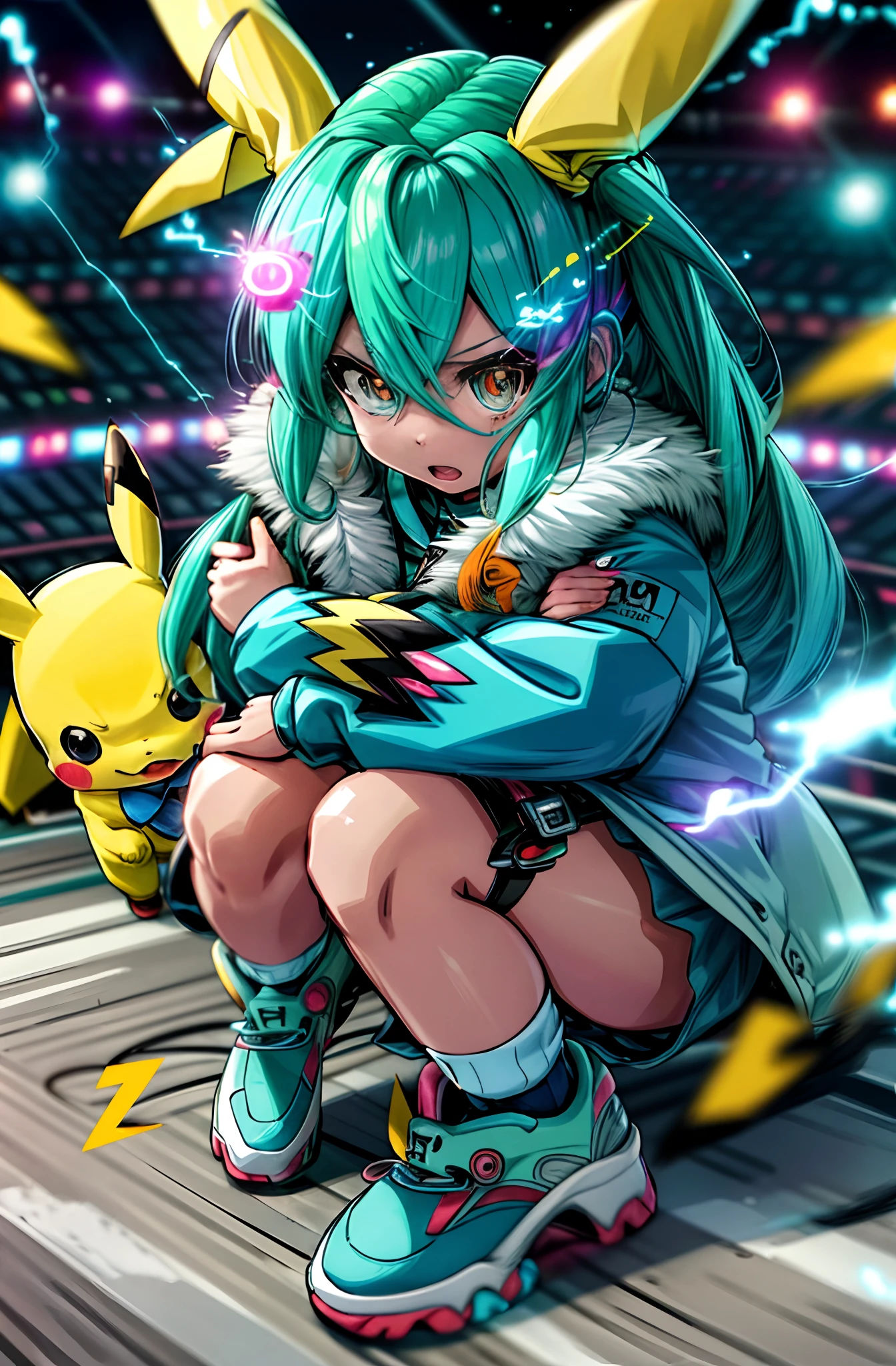 Ahegao、Pikachu、A pokémon、Pikachu、miku hatsune、Inazuma seen from the eyes、⚡️、the detail、electrification、Background current、electricity、