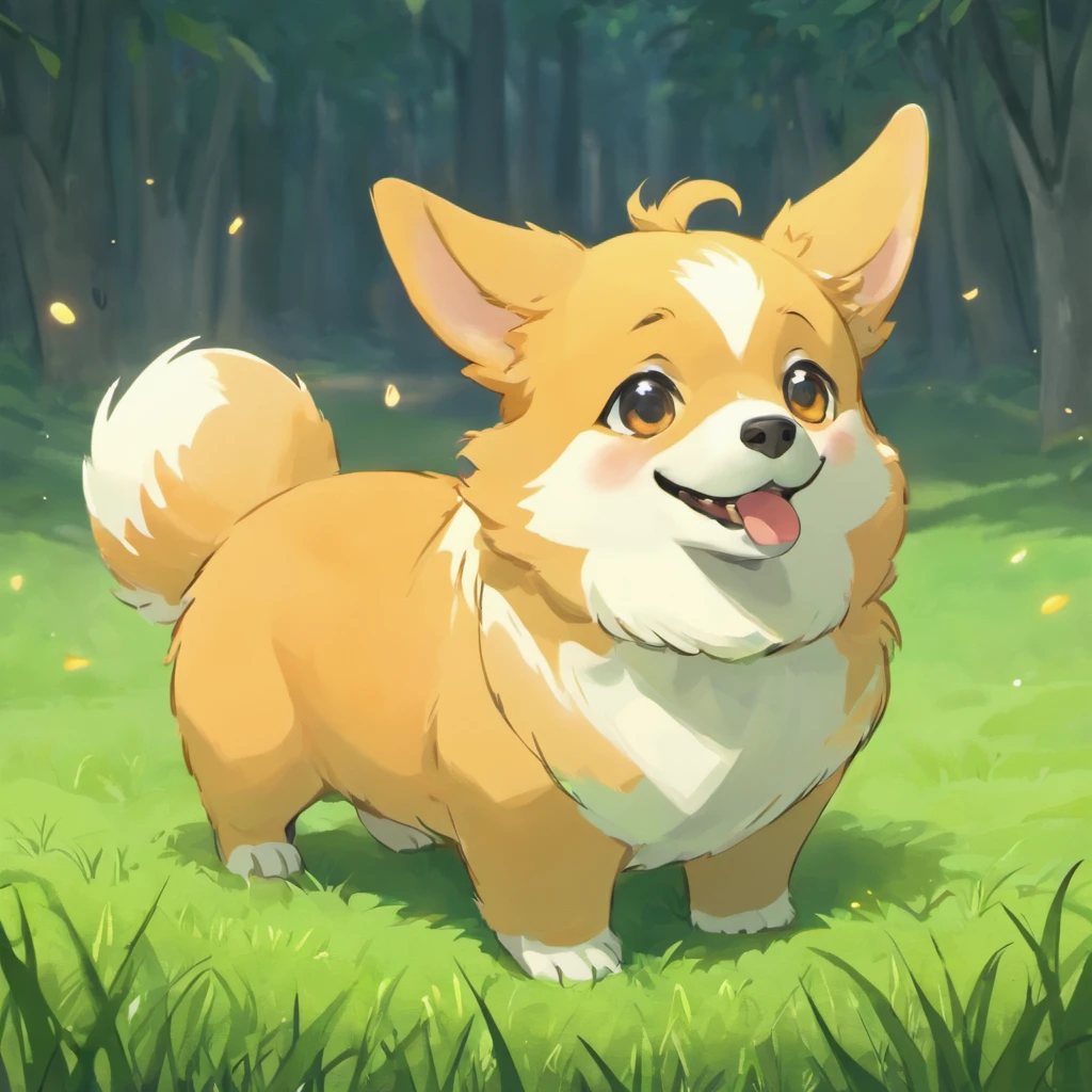 Corgi Chinese illustration movie lighting effects,A corgi sitting on the grass,His eyes were fixed on the screen,Optimize eye detail,A corgi sitting on the grass,His eyes were fixed on the screen,Optimize eye detail,best qualtiy,high detal,best qualtiy,8K, 3Drenderingof,VR5.0 Renderer rendering,unreal engine 5 render