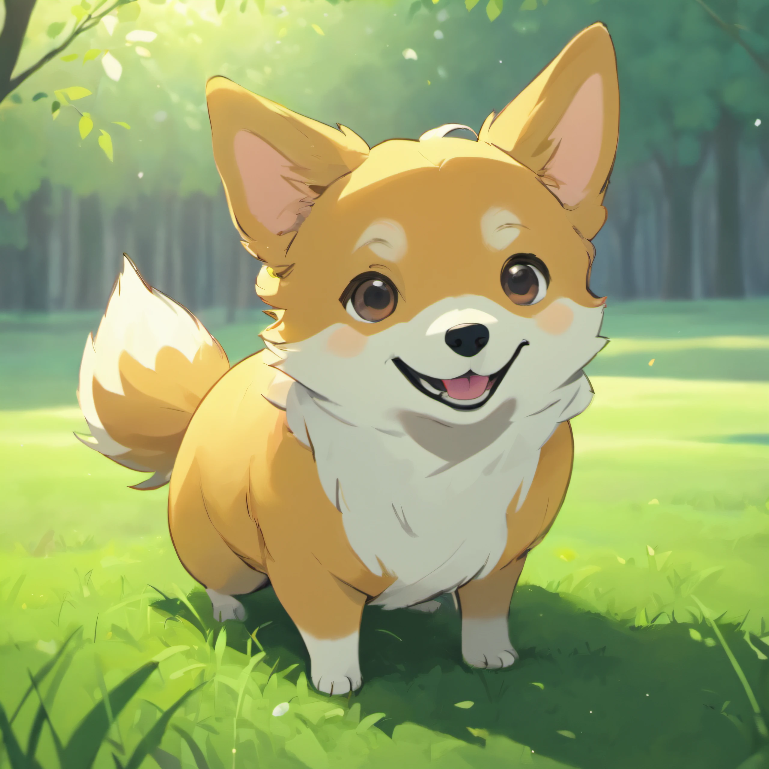 Corgi Chinese illustration movie lighting effects,A corgi sitting on the grass,His eyes were fixed on the screen,Optimize eye detail,A corgi sitting on the grass,His eyes were fixed on the screen,Optimize eye detail,best qualtiy,high detal,best qualtiy,8K, 3Drenderingof,VR5.0 Renderer rendering,unreal engine 5 render
