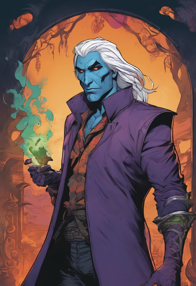Drow, wearing a Fluoric Waistcoat, fuming and dripping with acid, masterpiece, best quality