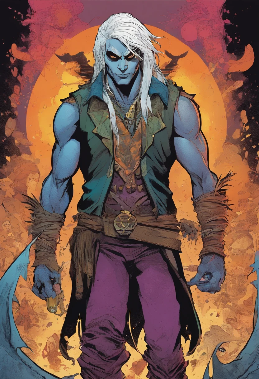 Drow, wearing a Fluoric Waistcoat, fuming and dripping with acid, masterpiece, best quality