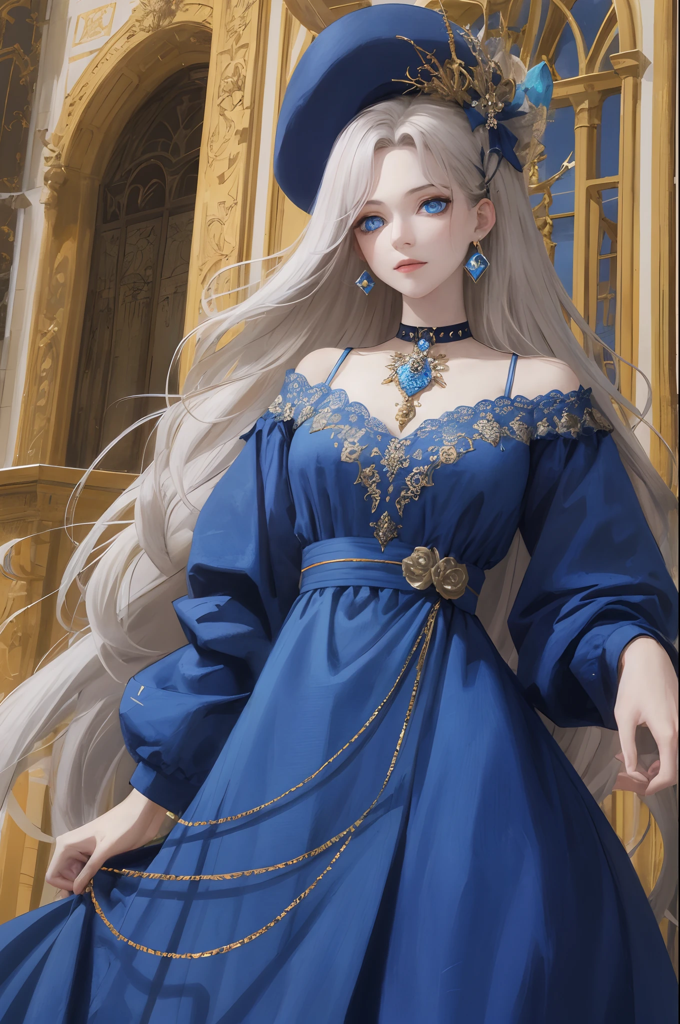 top-quality,the original god,Freena,Odd Eye,Blue eyes,a blue dress,Blue hat