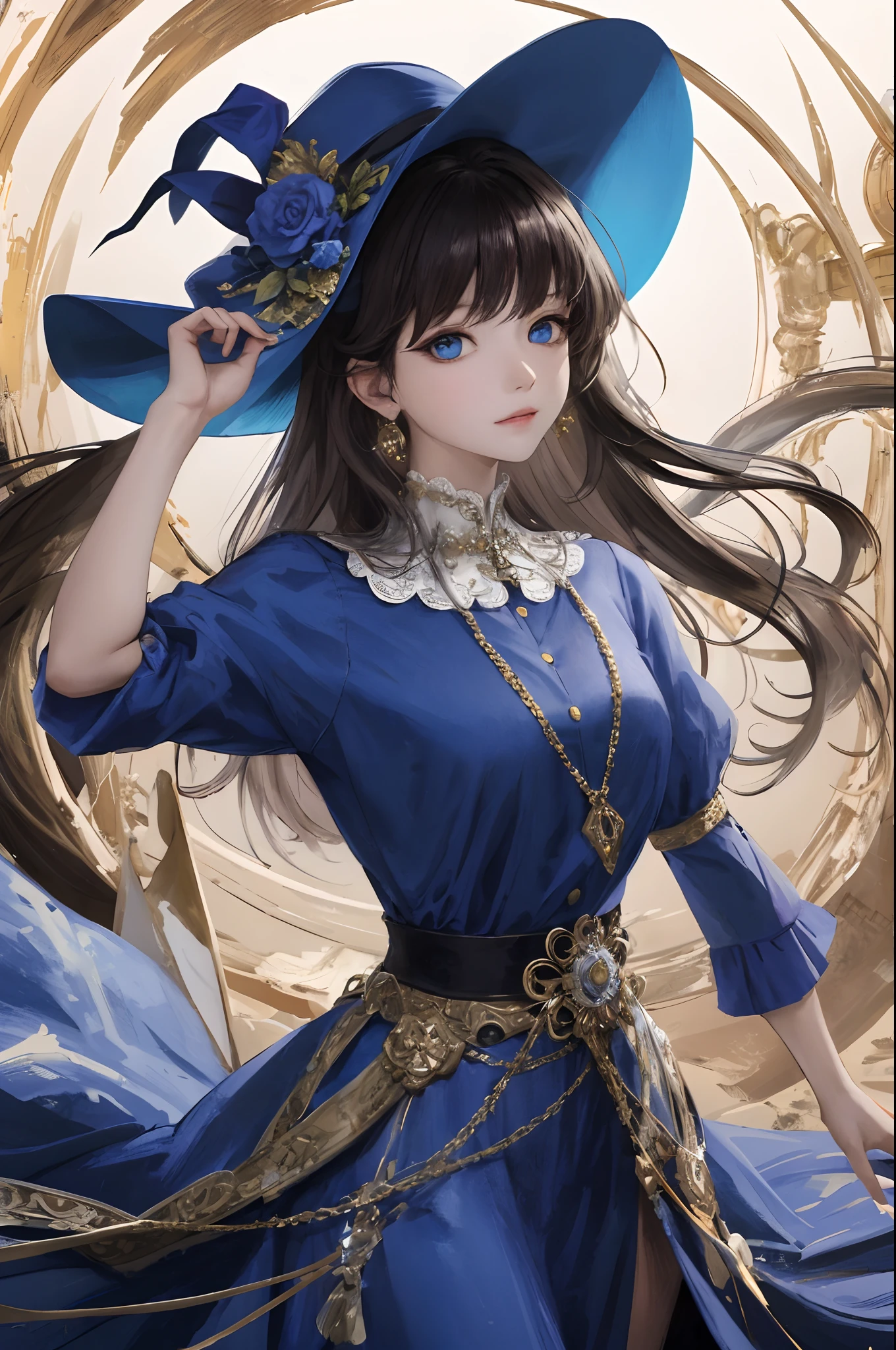 top-quality,the original god,Freena,Odd Eye,Blue eyes,a blue dress,Blue hat