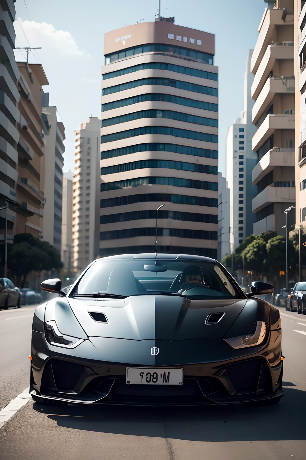 Create a black sports car on the street in Alphaville Sao Paulo