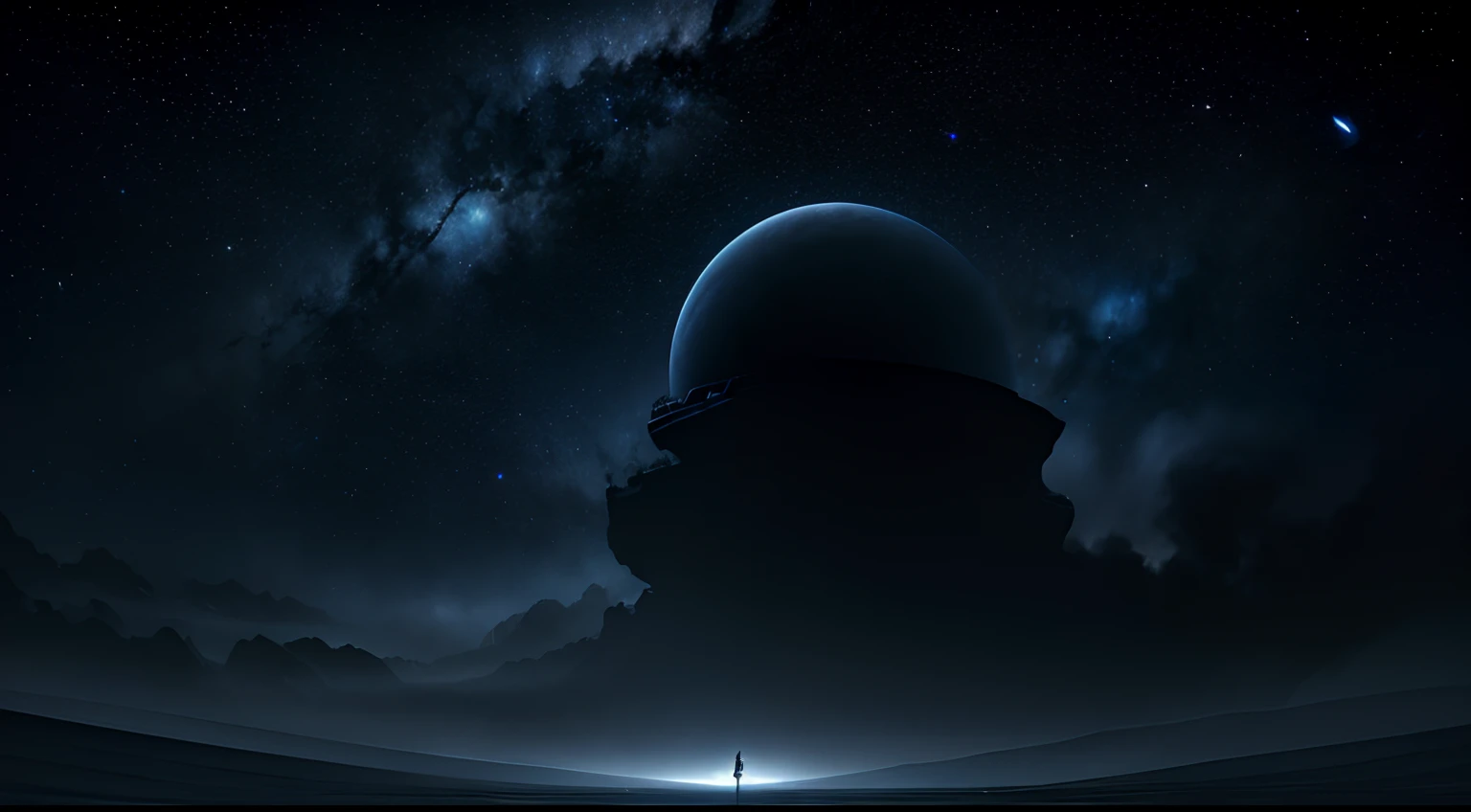 Mysterious and deep starry sky，Unknown，movie atmosphere，Negative dark mode，fanciful，Dangerous black holes、Ominous、Negative dark mode、Epic digital art, 16:9 ratio