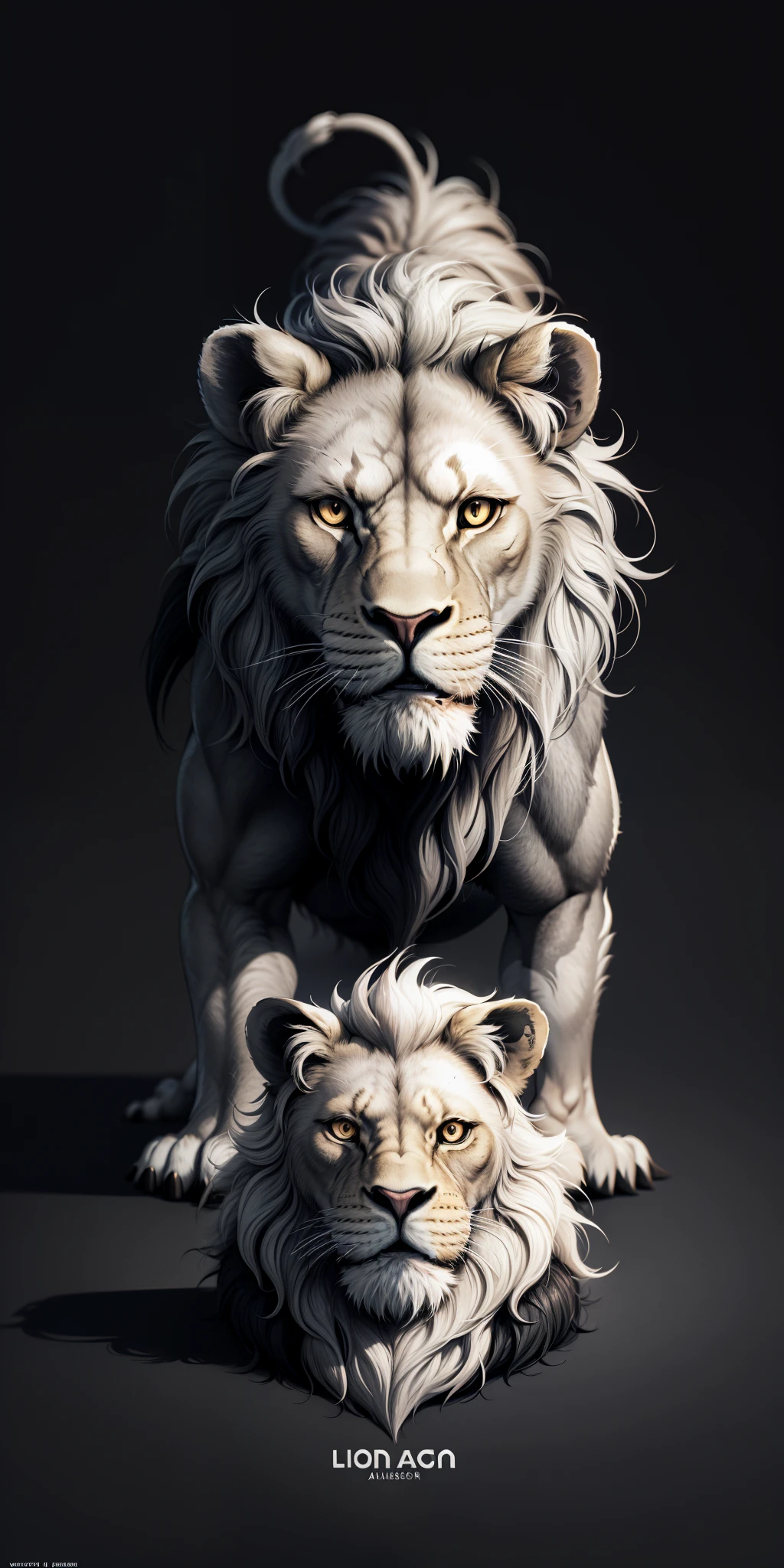 Lion design simple black and white logo with transparent cartoon tattoo background