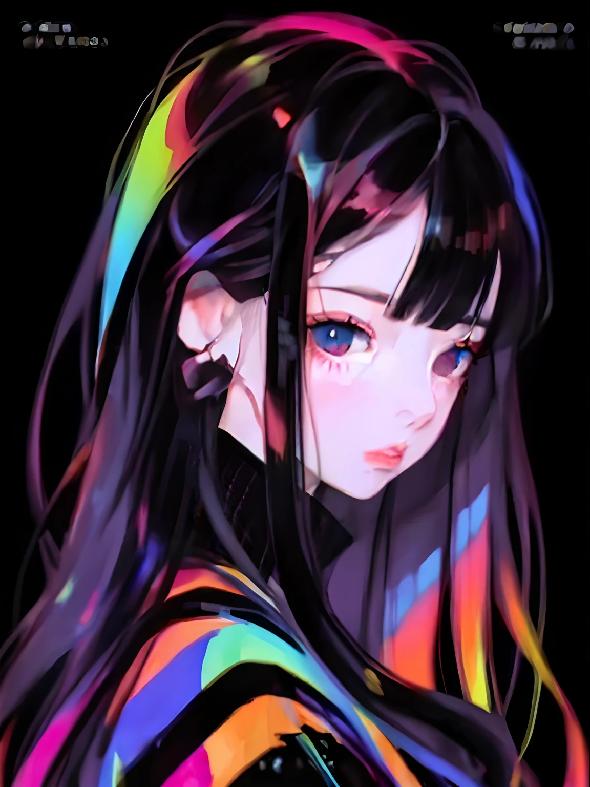 Close-up of a man with long hair and a rainbow colored shirt, Anime style. 8K, discord profile picture, style of anime4 K, extremely colorful，darkly, anime vibes, anime art style, style of anime, nightcore, anime colours, anime style art, Anime style, Beautiful anime style, Anime art style, High Quality Anime Art Style, Anime girl