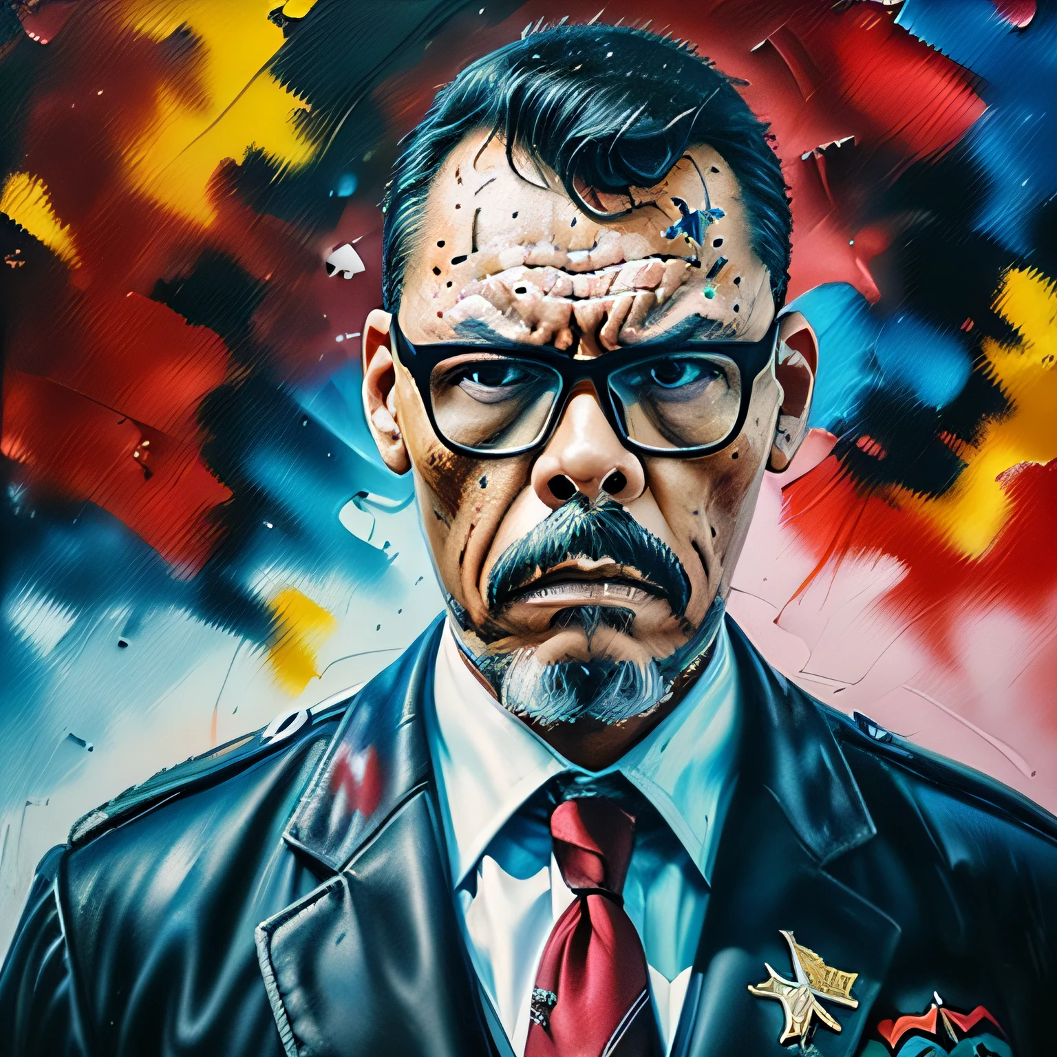 guttojugg1, Detective man using an over all enigmatic, character rendering, model of the highest quality, ethereal background, abstract beauty, explosive volume, oil painting, heavy brushstrokes, drips of paint