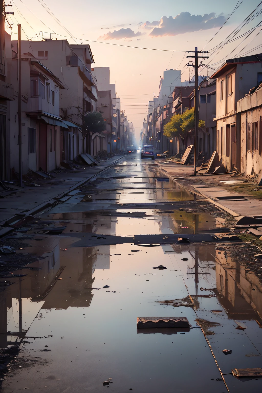 (Armageddon),Dilapidated city,Dilapidated streets,4K Ultra HD, 超高分辨率, (Photorealistic: 1.4), Best quality,tmasterpiece,(pastel colour:1.2)