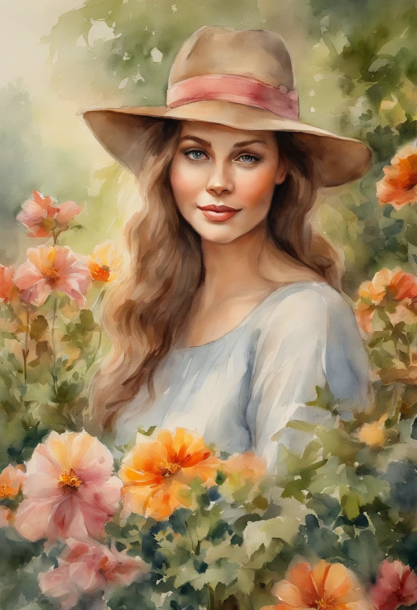 (a girl in a garden),illustration or oil painting style,detailed flowers and plants,vibrant colors,soft sunlight,best quality,ultra-detailed,realistic,hdr,professional portrait,peaceful atmosphere,lush greenery,serene setting,beautiful detailed eyes,beautiful detailed lips,long eyelashes