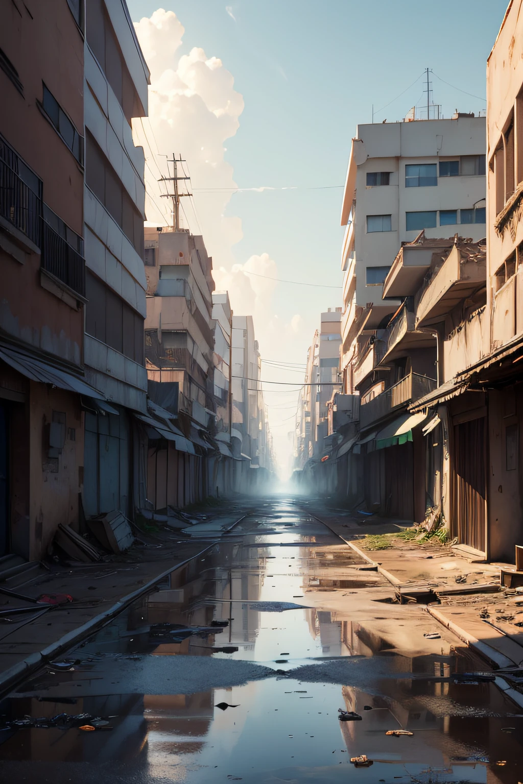(Armageddon),Dilapidated city,Dilapidated streets,4K Ultra HD, 超高分辨率, (Photorealistic: 1.4), Best quality,tmasterpiece,(pastel colour:1.2)