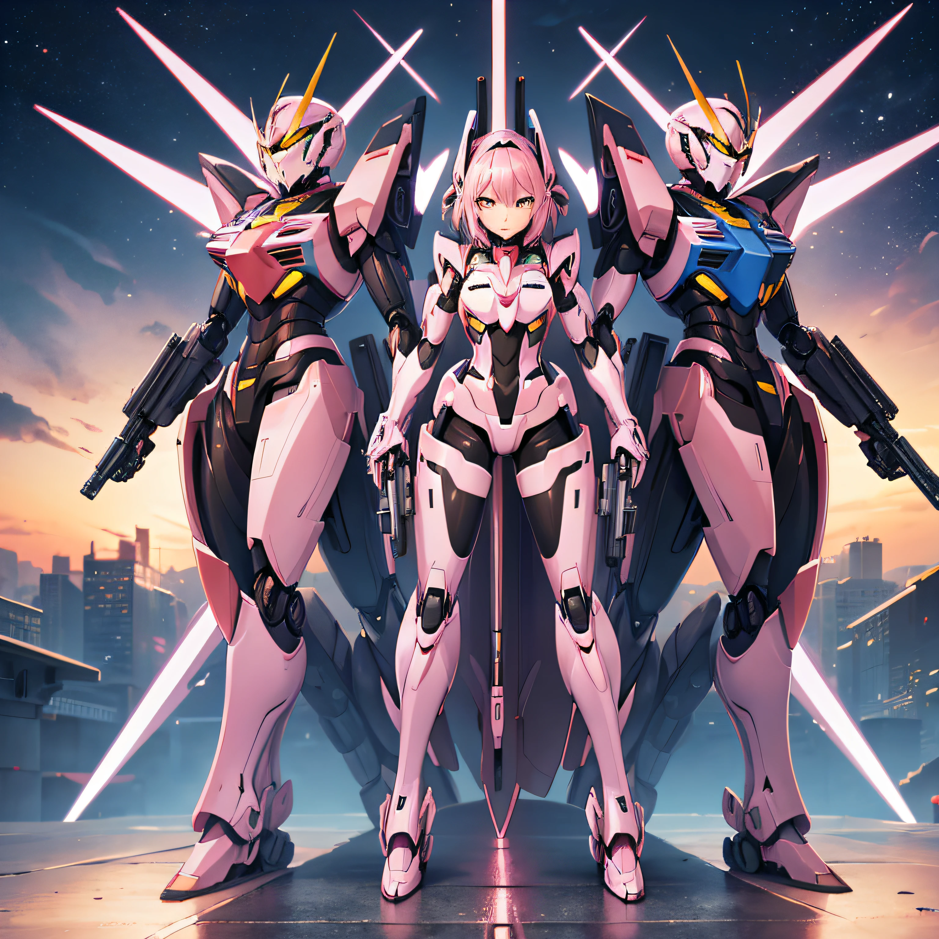 Drawing of a robot with a gun and a gun, streamlined pink armor, Modern Mecha Anime, cool mecha style, female mech, gundam armor, Mobilesuit, anime mech armor, # mechs, arasaka mech, Okunoeva-00, Anime Manga Robot!! Anime Girl, anime large mecha robot, Gundam Style