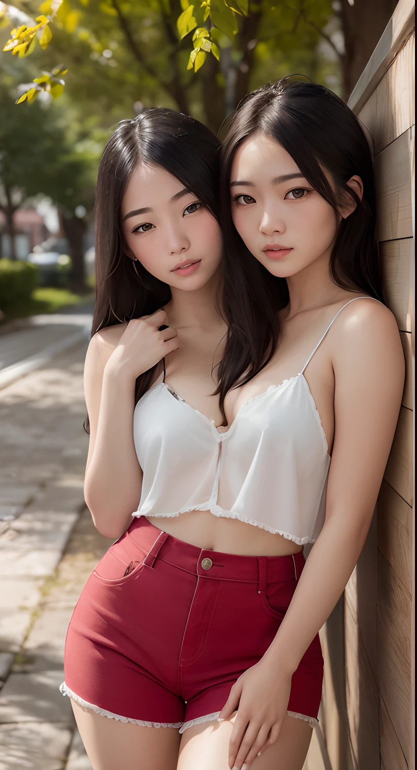 (hyperrealistic, ultra detailed, best quality:1.2), portrait of pretty 18 yo asian girl, chin length blonde hair, (conjoined:0.5)