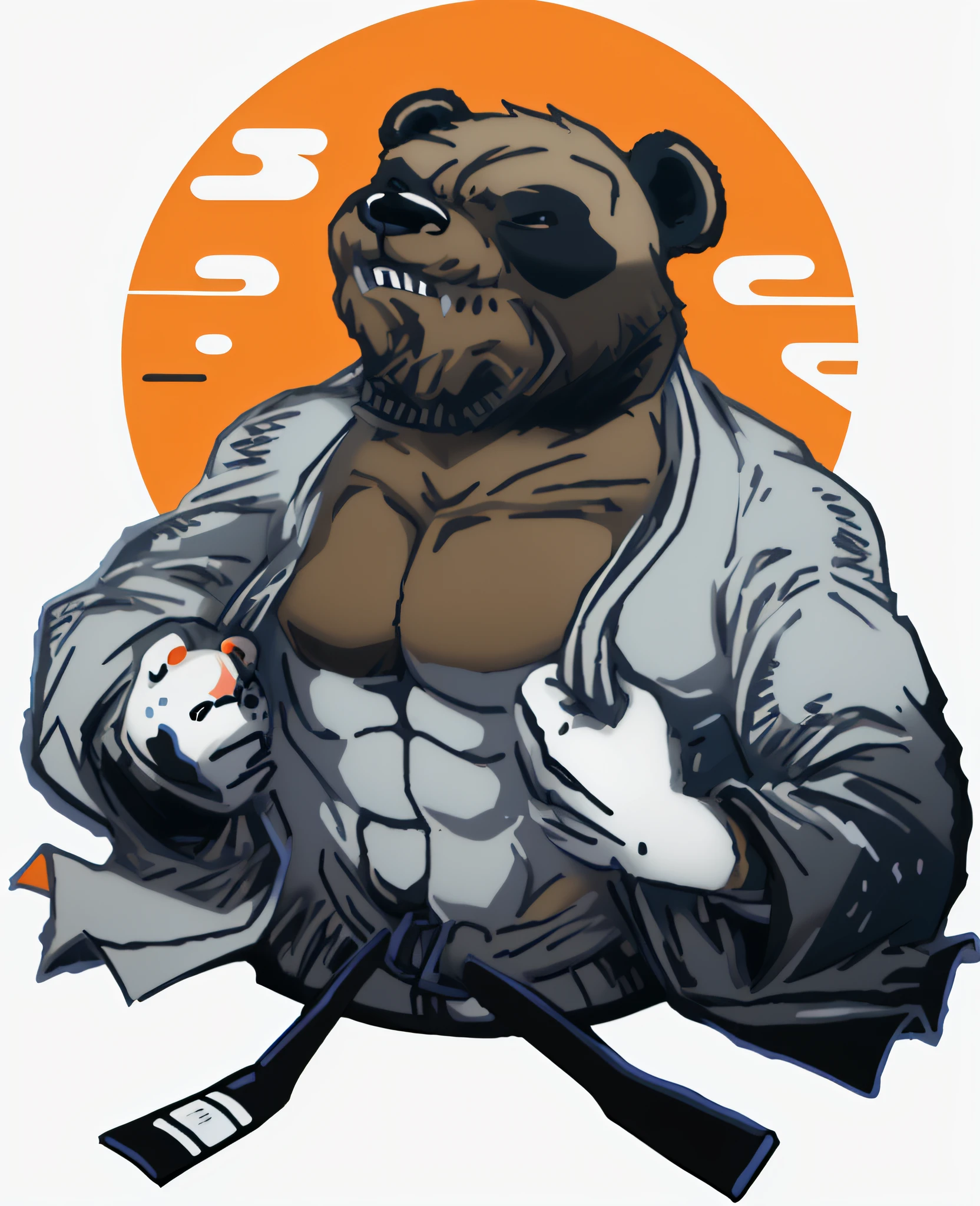 Um desenho preto e branco de um urso panda vestido de kimono, anthropomorphic samurai bear, samurai urso negro, Panda, samurai urso da lua, artes marciais, urso zangado, panda, Directed by: Adam Marczyński, em uma postura de luta, Directed by: Konrad Krzyzanowski, mascote da equipe esportiva