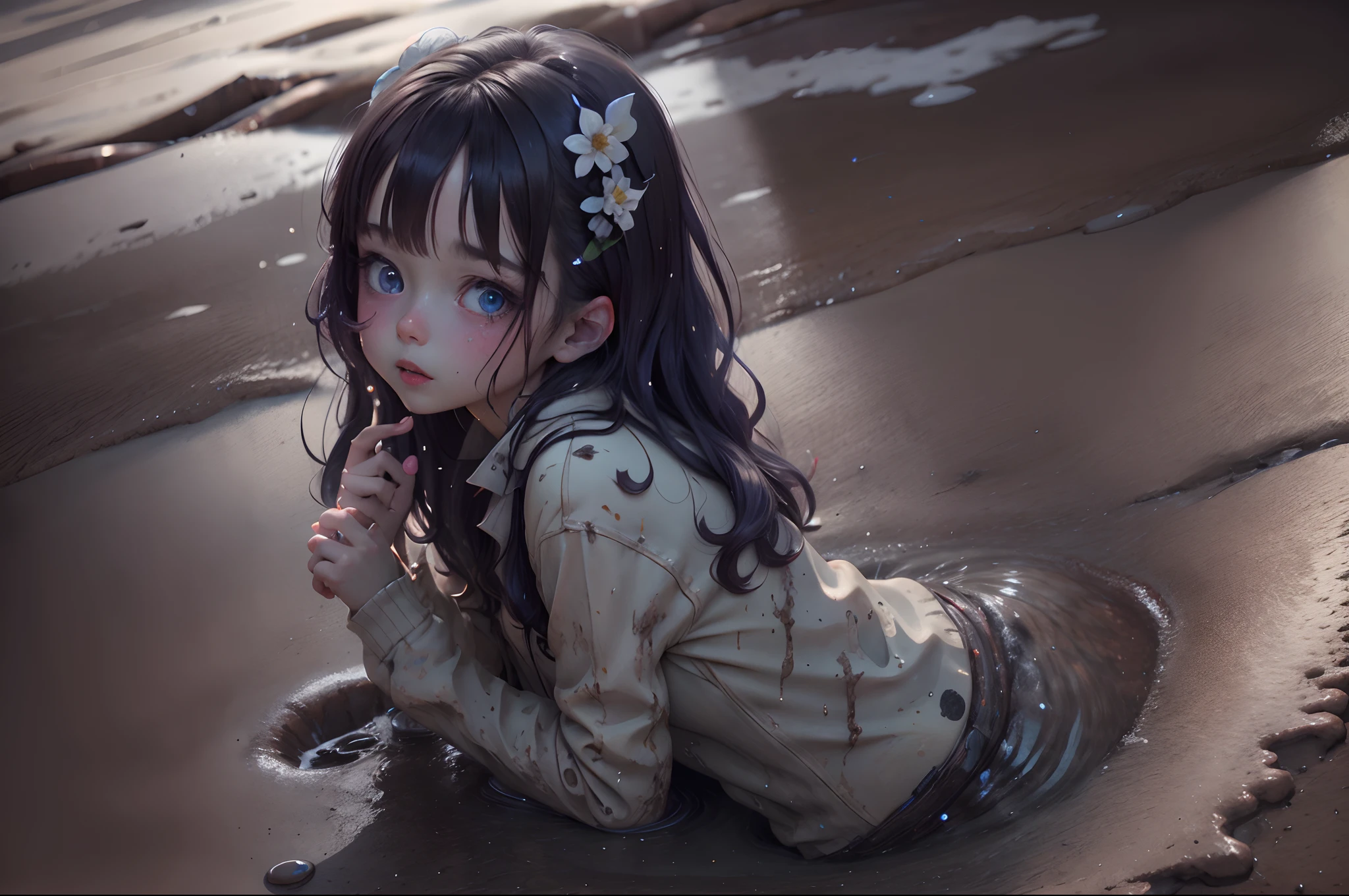 A cute girl stuck in mud