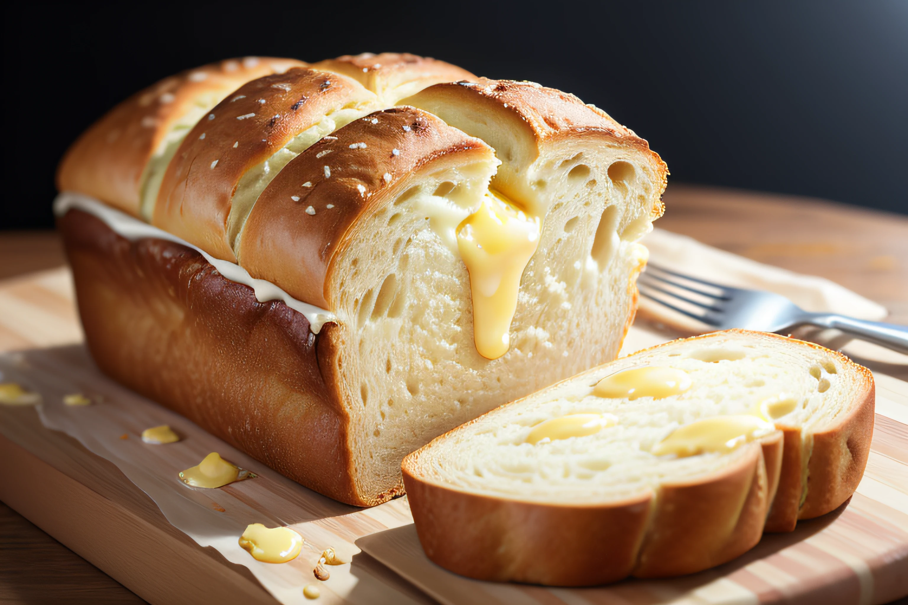 bread with butter, blurred background, food photography, realistic, professional photography, highly detailed, 8k, realism, super detailed.