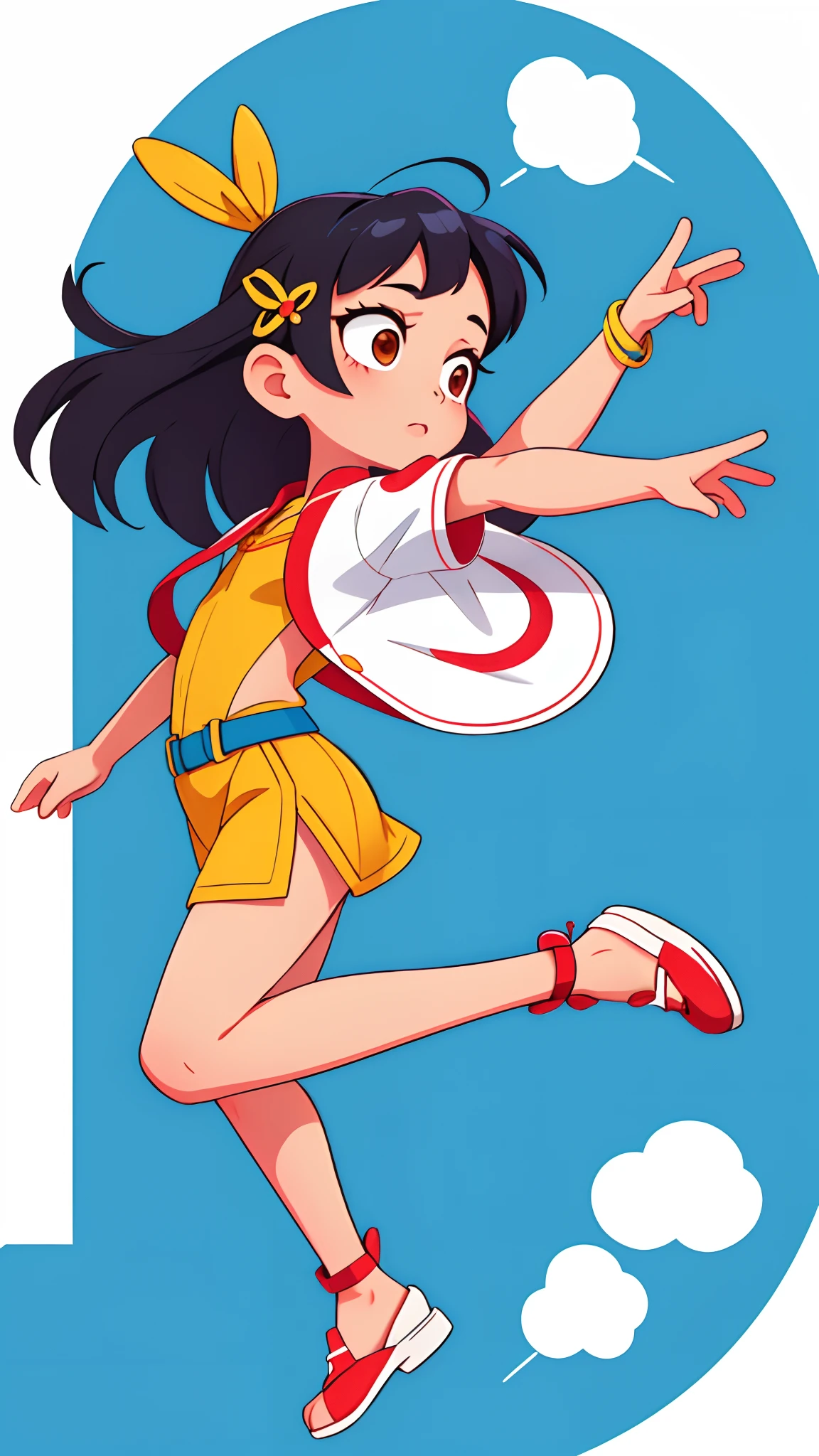 girl with、Take a deep breath with open arms、full body Esbian、Distinctive ethnic hair ornaments、Characteristic ethnic shoes、Taken from the side