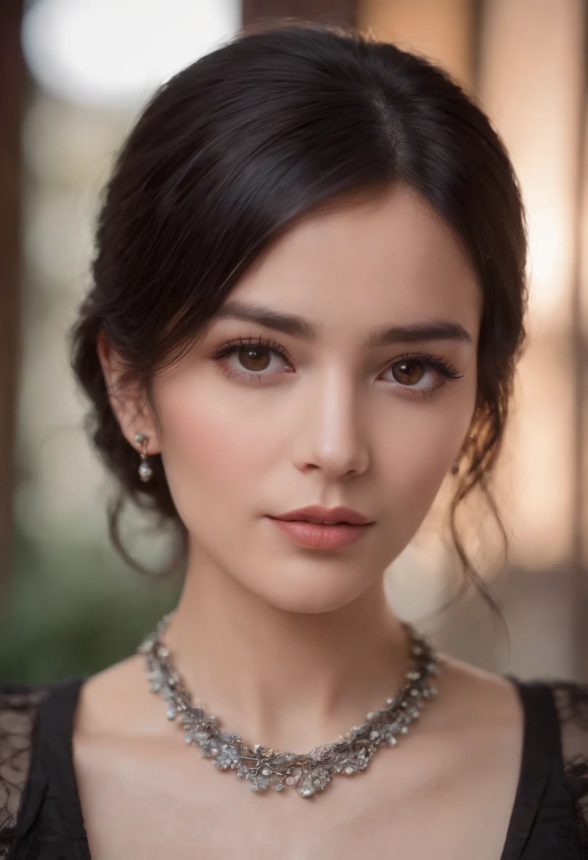 (best quality,realistic:1.2),portrait,beautiful detailed brown eyes,shaved black hair on the sides,ice necklace on the neck